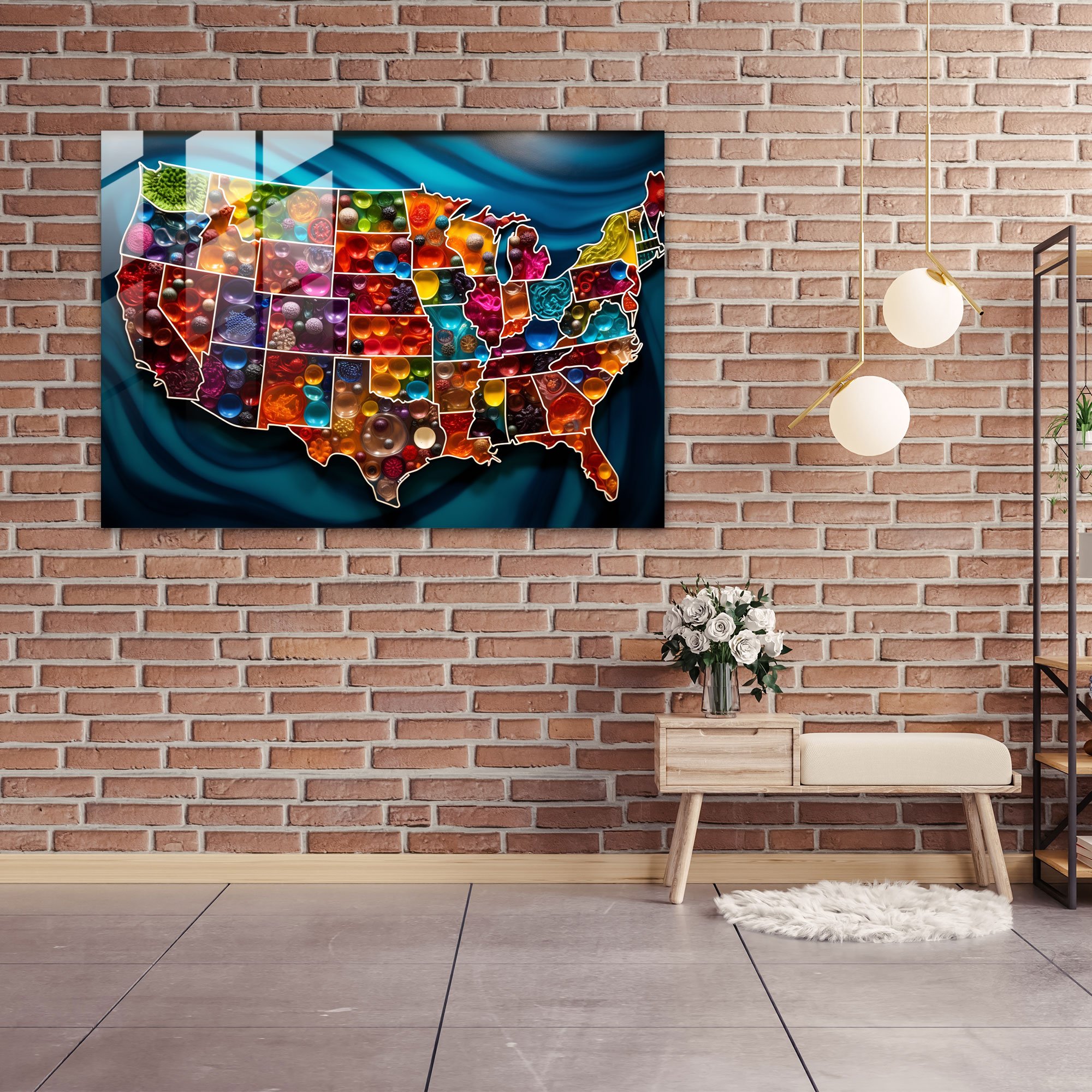 United States Of America Glass Wall Art - United States Of America Map, Intricate Patterns, Abstract Glass Art, Wall Decoration