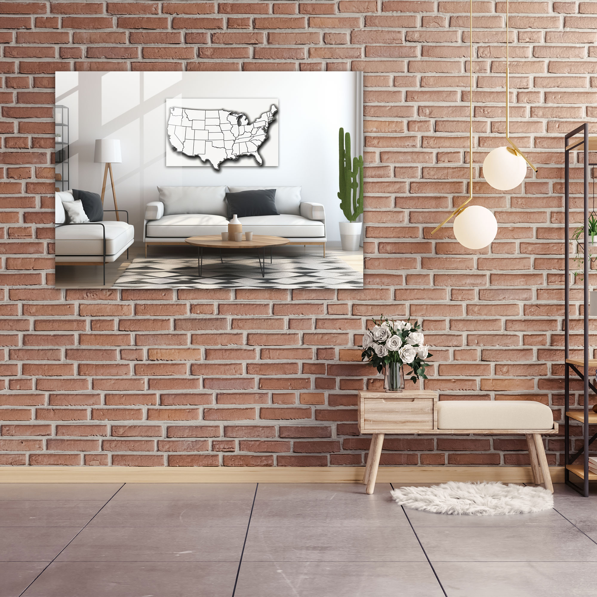 Amerika Birleşik Devletleri Minimalist Cam Tablo - Amerika Birleşik Devletleri Haritası Modern Sanat Ev Dekorasyonu Zarif Kontur