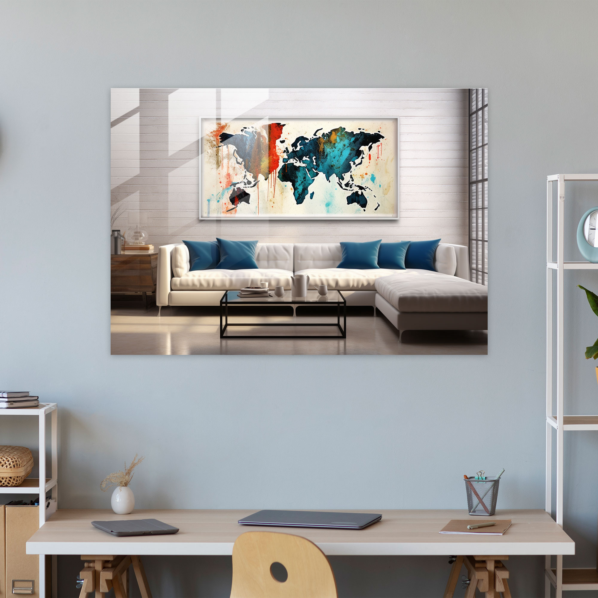 United States Of America Contemporary Glass Wall Art - United States Of America Map, Detailed Map, Abstract Expressionism, Glass Art