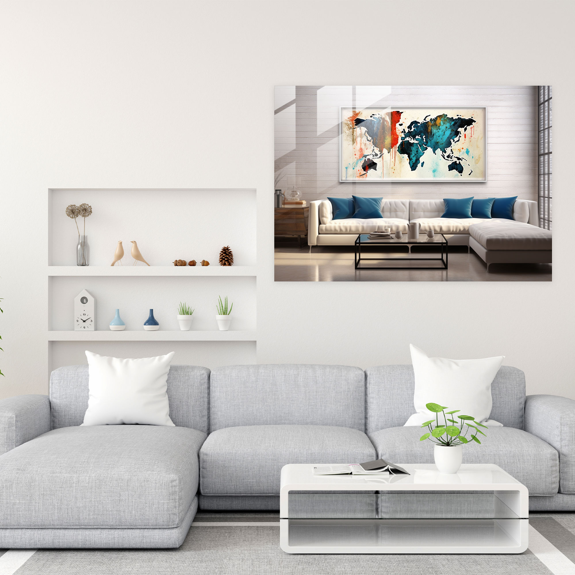 United States Of America Contemporary Glass Wall Art - United States Of America Map, Detailed Map, Abstract Expressionism, Glass Art