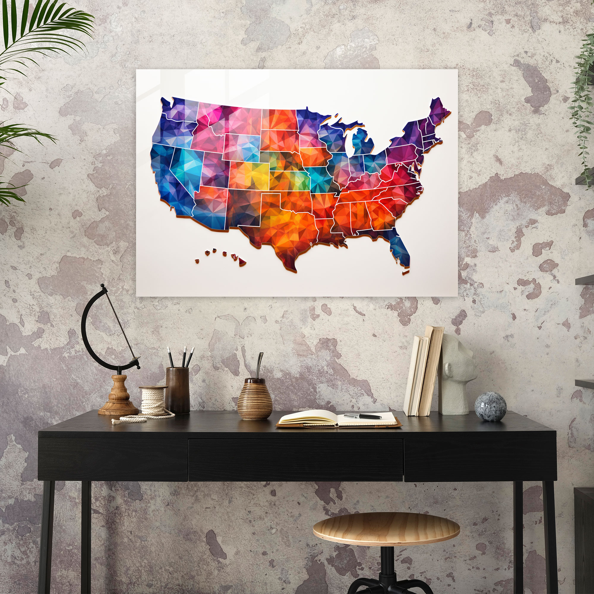 United States Of America Geometric Glass Print - United States Of America Map, Glass Art, Glass Print, Contemporary Sophistication