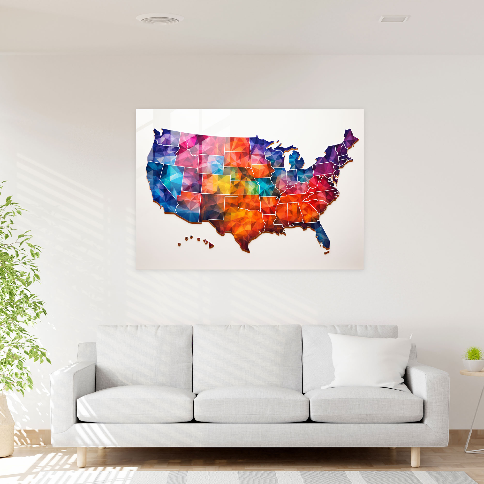 United States Of America Geometric Glass Print - United States Of America Map, Glass Art, Glass Print, Contemporary Sophistication