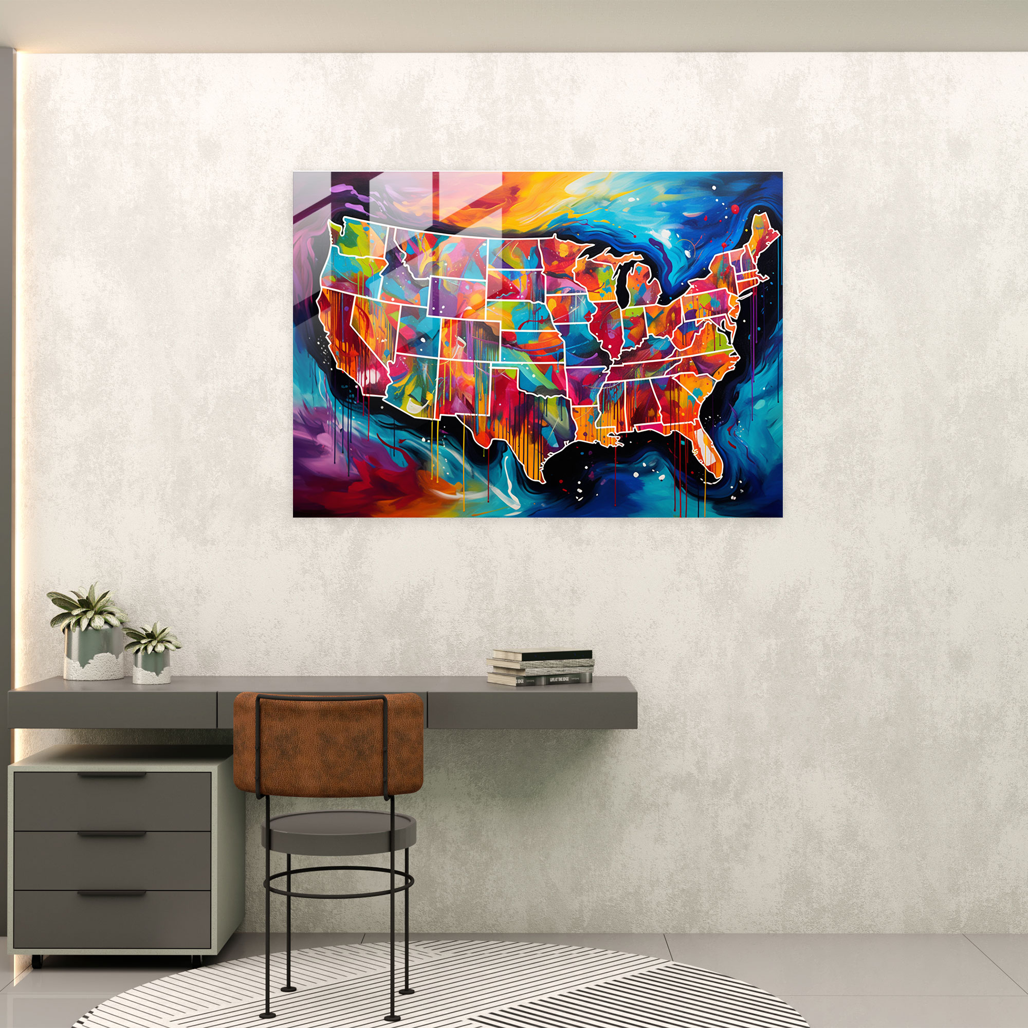 Usa Map Glass Wall Art - United States Of America Map, United States Of America Map, Bright And Bold Shades, Wall Decoration