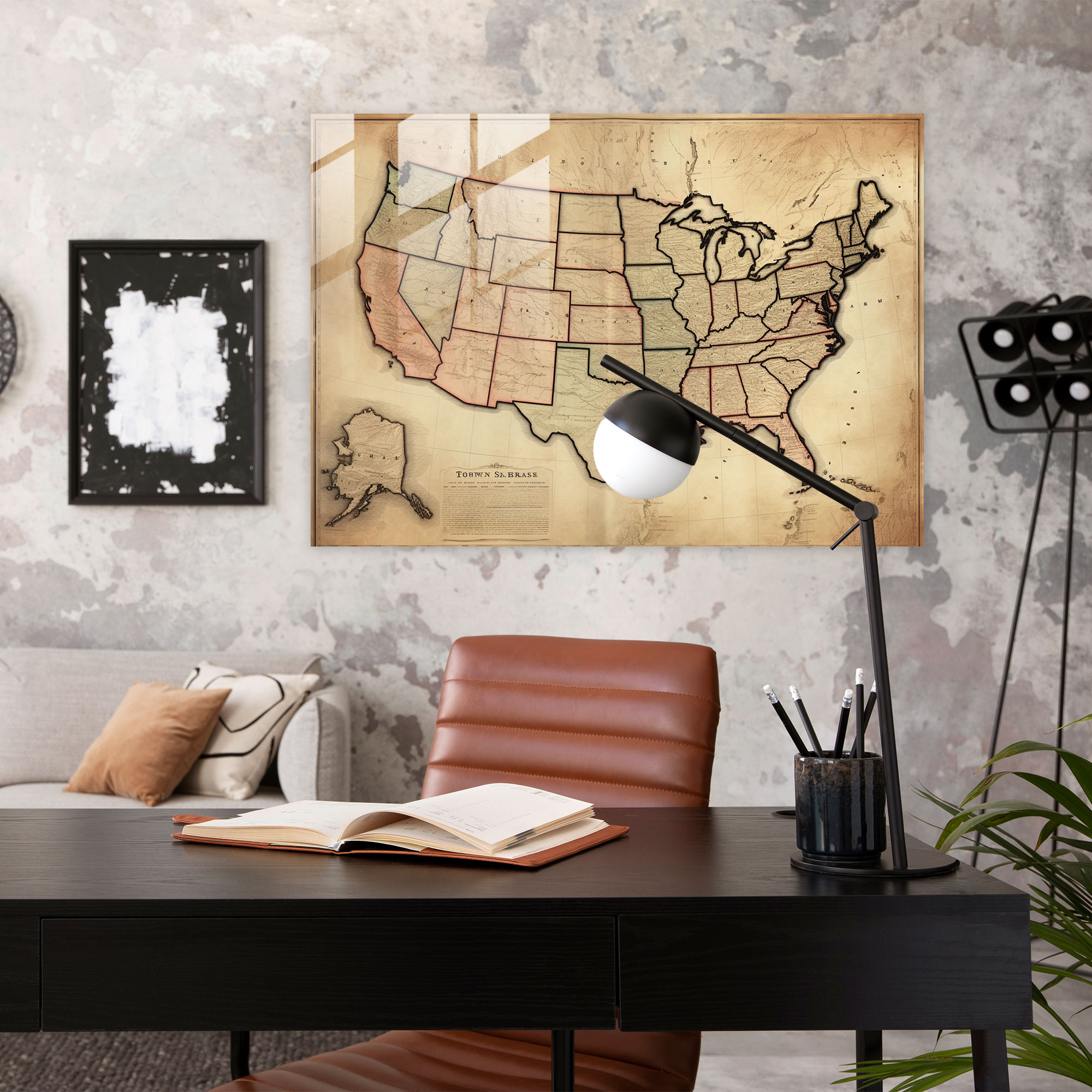 Vintage United States Of America Map Glass Print - United States Of America Map, Glass Wall Art, Vintage-Inspired Illustration, Modern Art