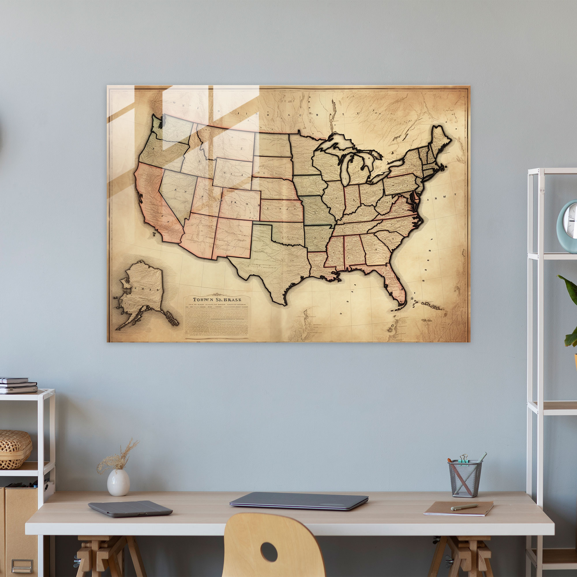 Vintage United States Of America Map Glass Print - United States Of America Map, Glass Wall Art, Vintage-Inspired Illustration, Modern Art