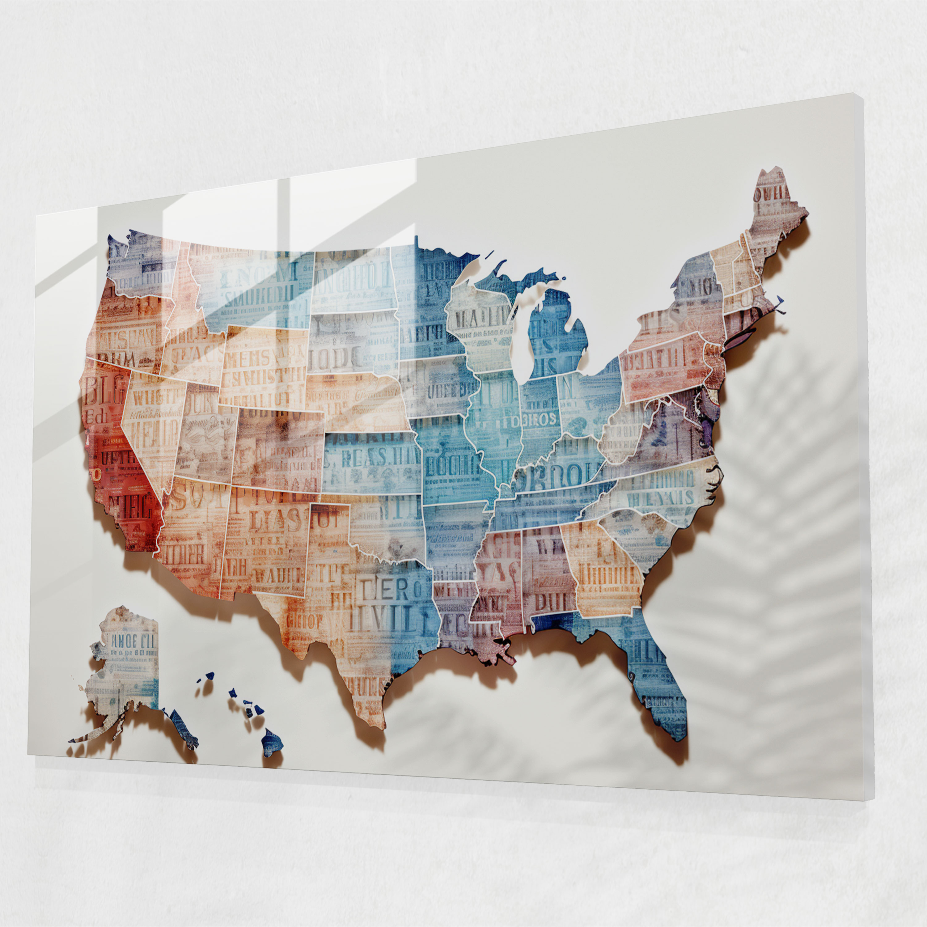 Usa Typography Glass Print - United States Of America Map, Glass Art, Home Decoration, Contemporary Typography Design