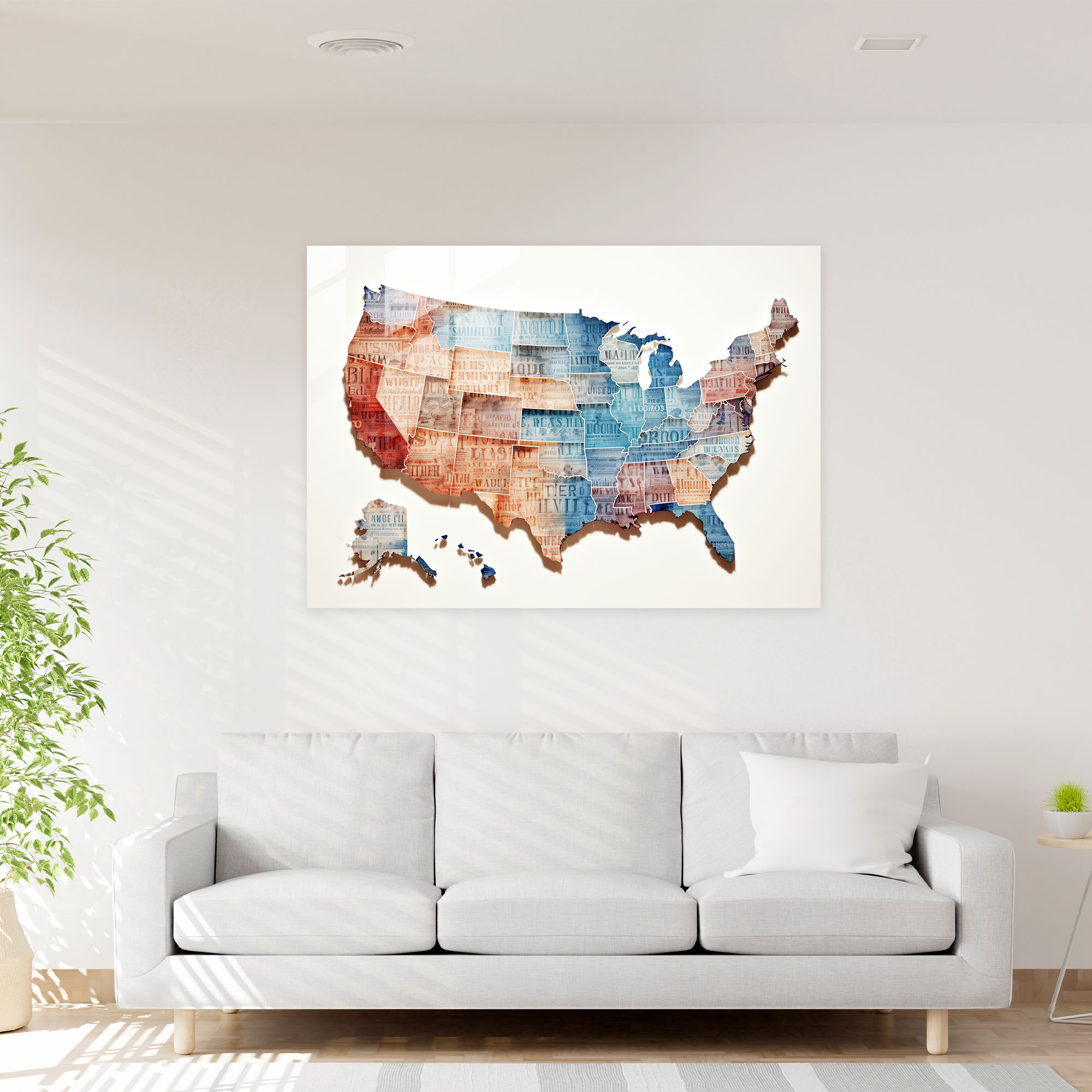 Usa Typography Glass Print - United States Of America Map, Glass Art, Home Decoration, Contemporary Typography Design