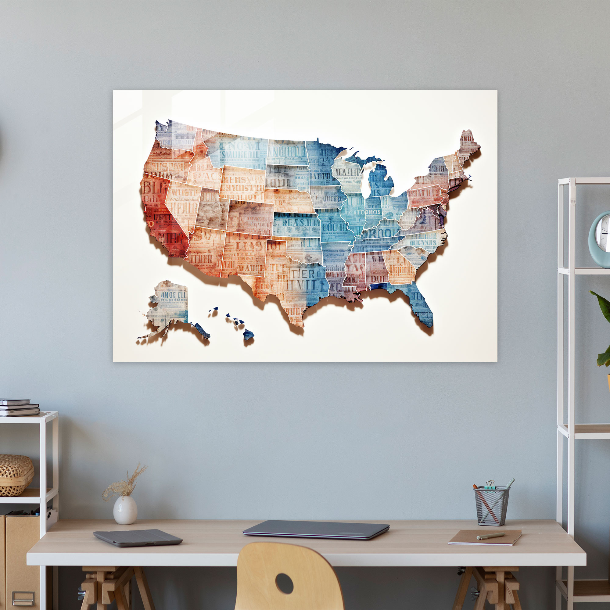 Usa Typography Glass Print - United States Of America Map, Glass Art, Home Decoration, Contemporary Typography Design