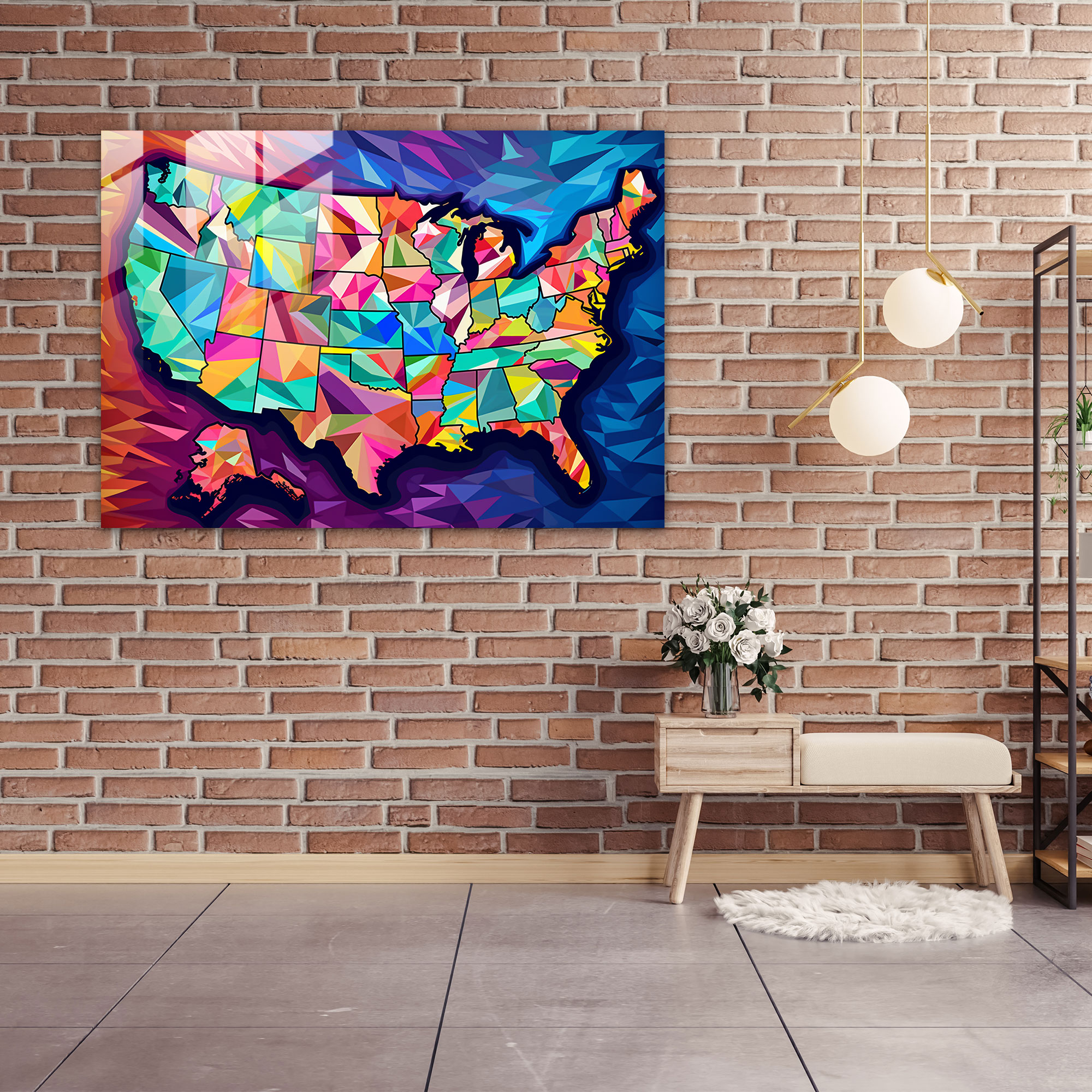 Pop Art United States Map Glass Print - United States Of America Map, 60S Art Movement, Colorful Rendition, Modern Art