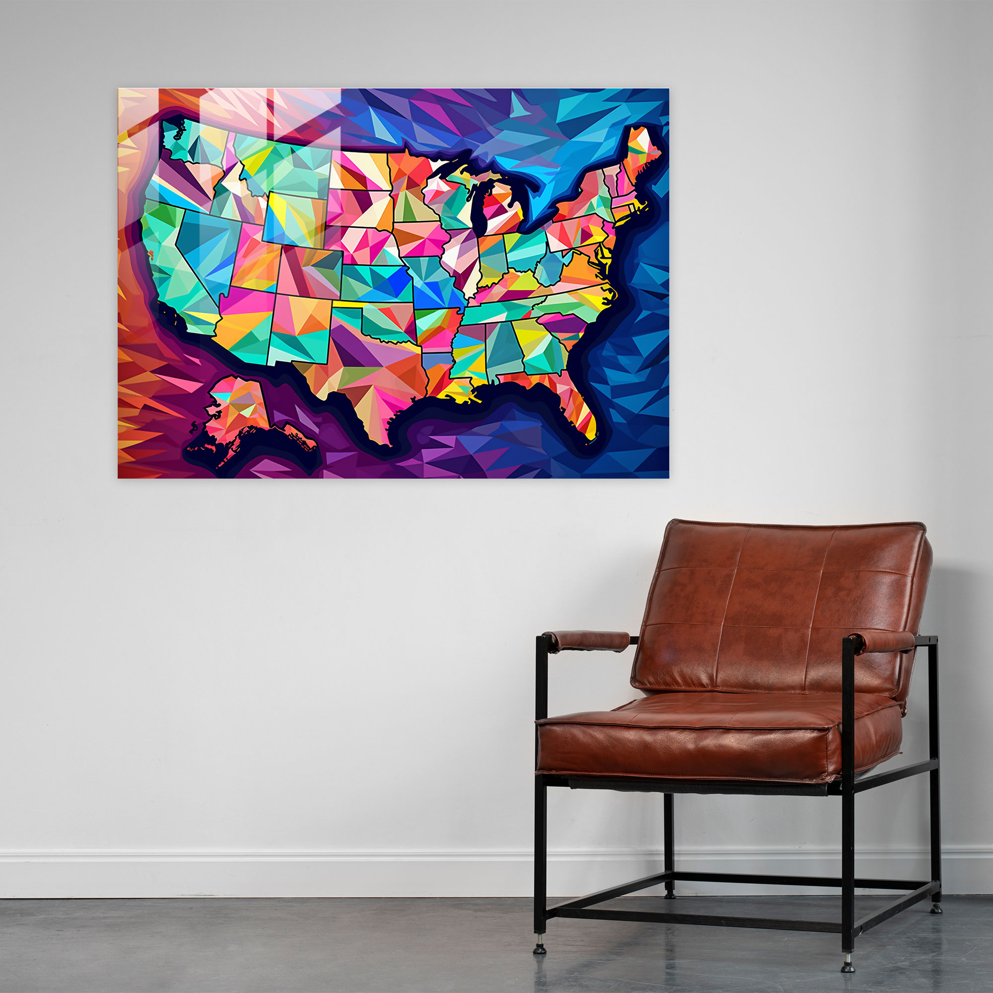 Pop Art United States Map Glass Print - United States Of America Map, 60S Art Movement, Colorful Rendition, Modern Art