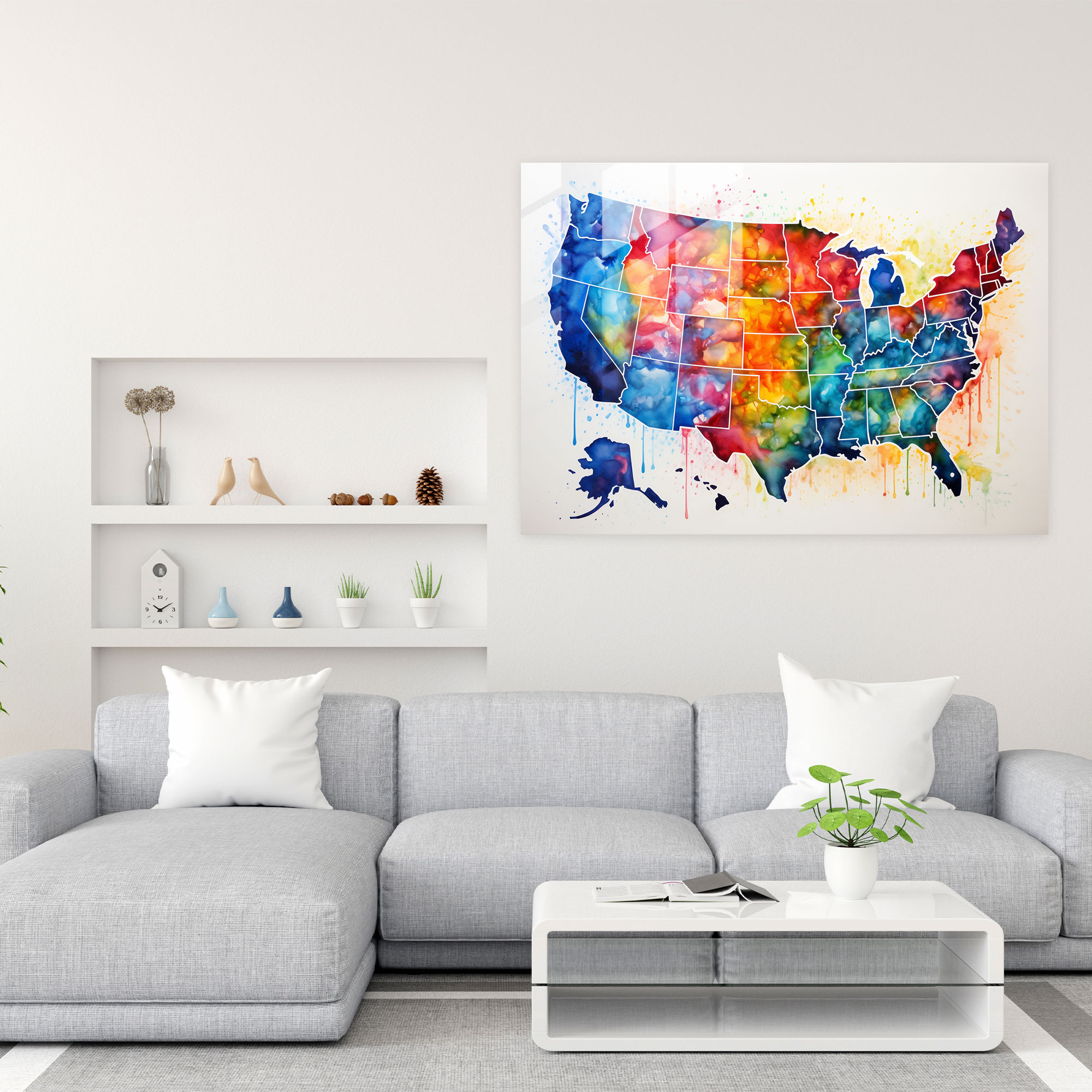 United States Of America Map Glass Print - United States Of America Map, Glass Wall Art, Glass Print, Glass Art