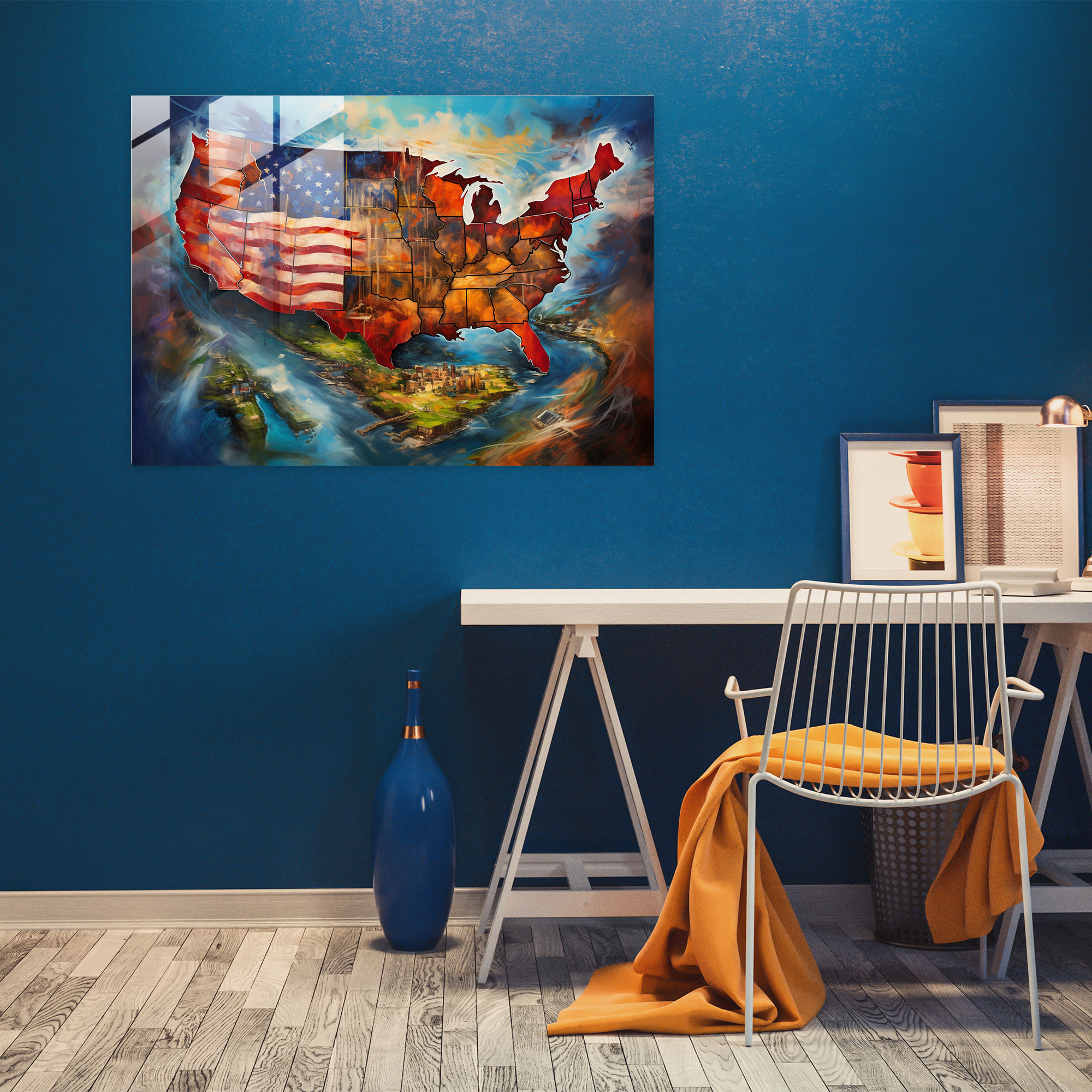 United States Of America Map Glass Art - United States Of America Map, Sense Of Movement, Wall Decoration, Glass Wall Art