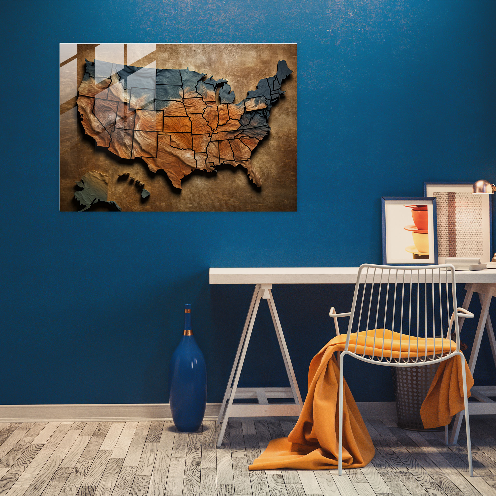 United States Of America Map Glass Wall Decoration - United States Of America Map, Glass Print, Glass Art, Home Decoration