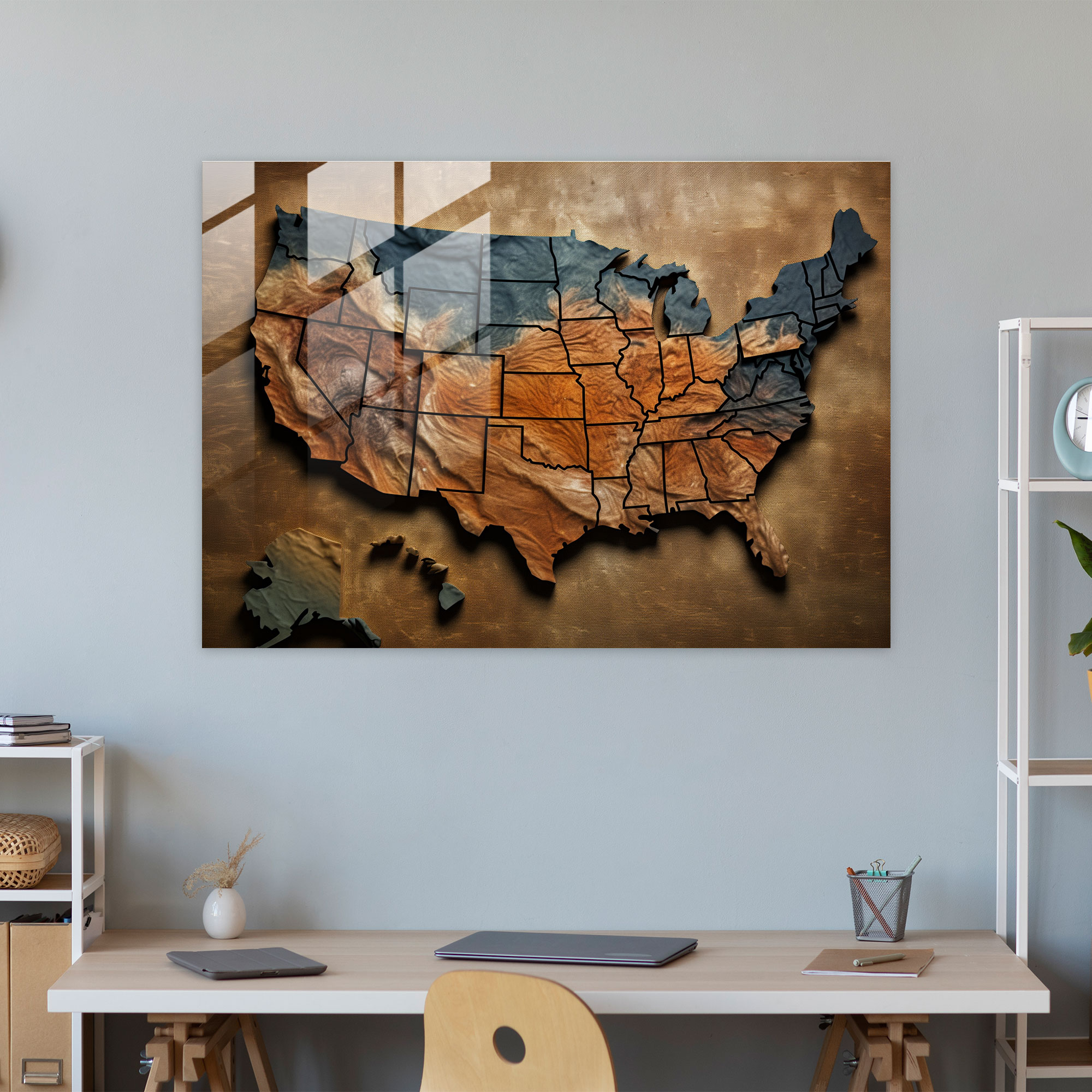 United States Of America Map Glass Wall Decoration - United States Of America Map, Glass Print, Glass Art, Home Decoration