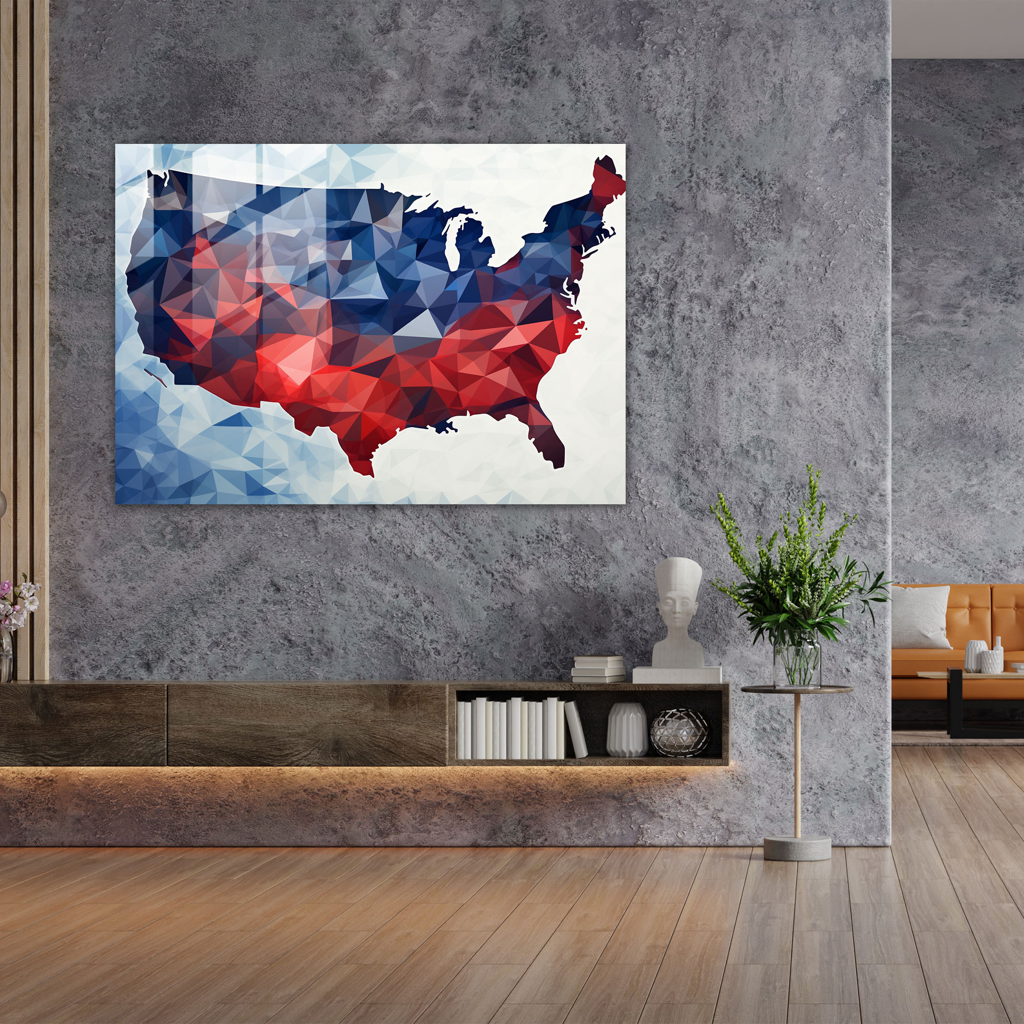 Geometrik Amerika Birleşik Devletleri Haritası Cam Tablosu - Amerika Birleşik Devletleri Haritası Cam Duvar Sanatı Ev Dekorasyonu Cesur Şekiller