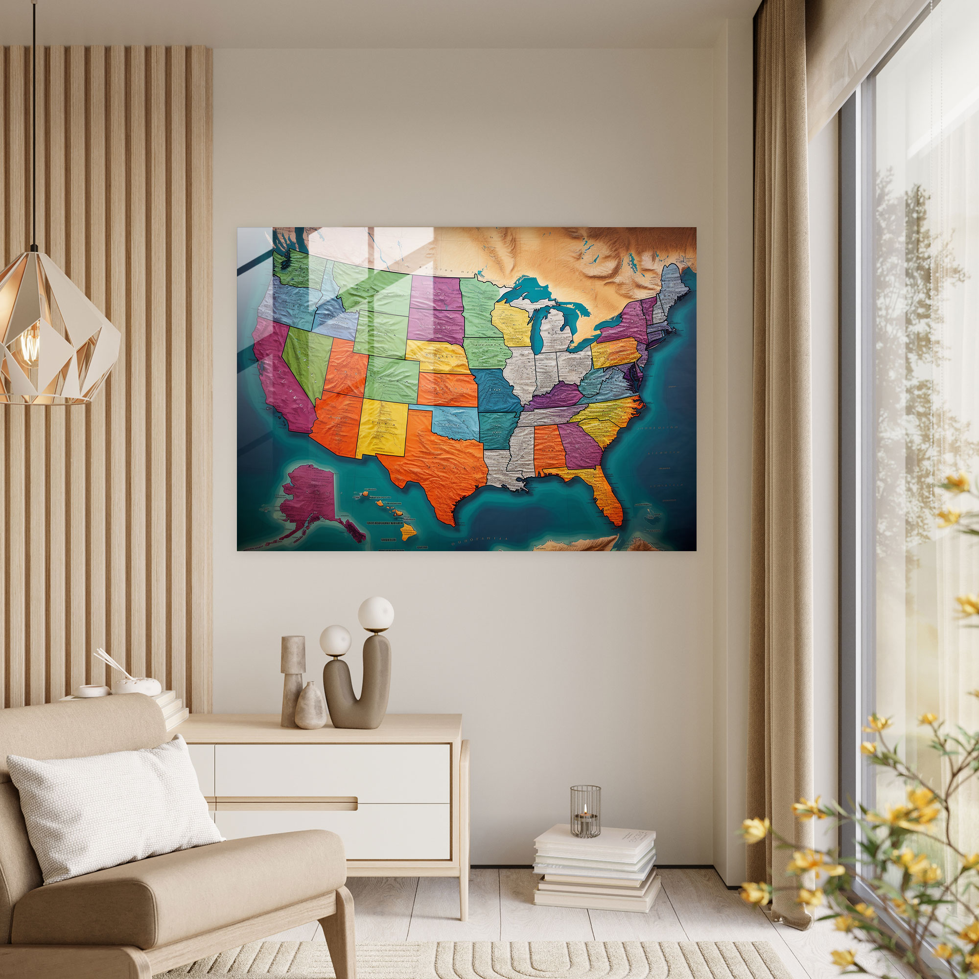 Photorealistic United States Of America Map Glass Print - United States Of America Map, Photorealistic, Wall Decoration, Modern Art
