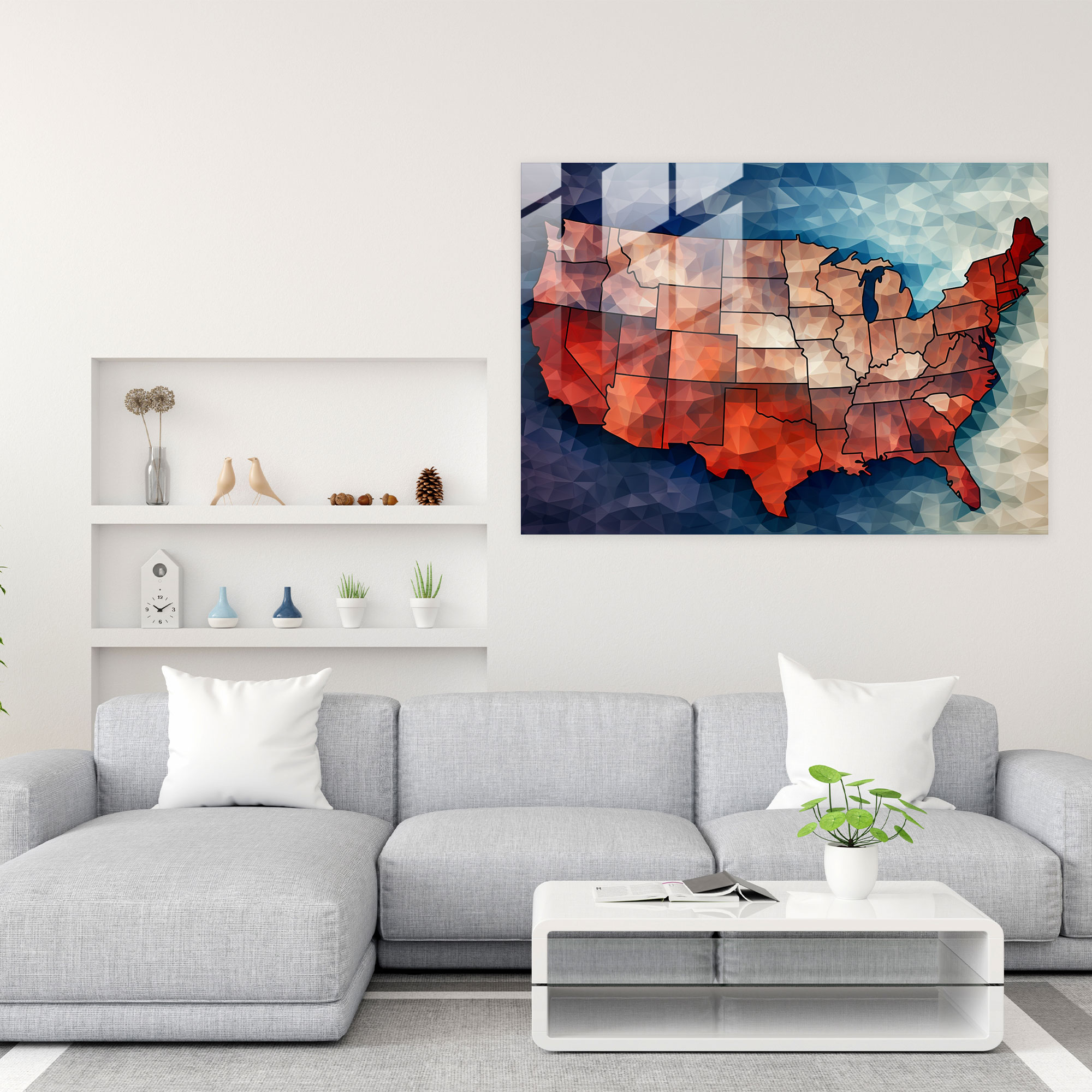 Mosaic United States Of America Map Glass Print - United States Of America Map, Modern Art, Textures, Glass Wall Art