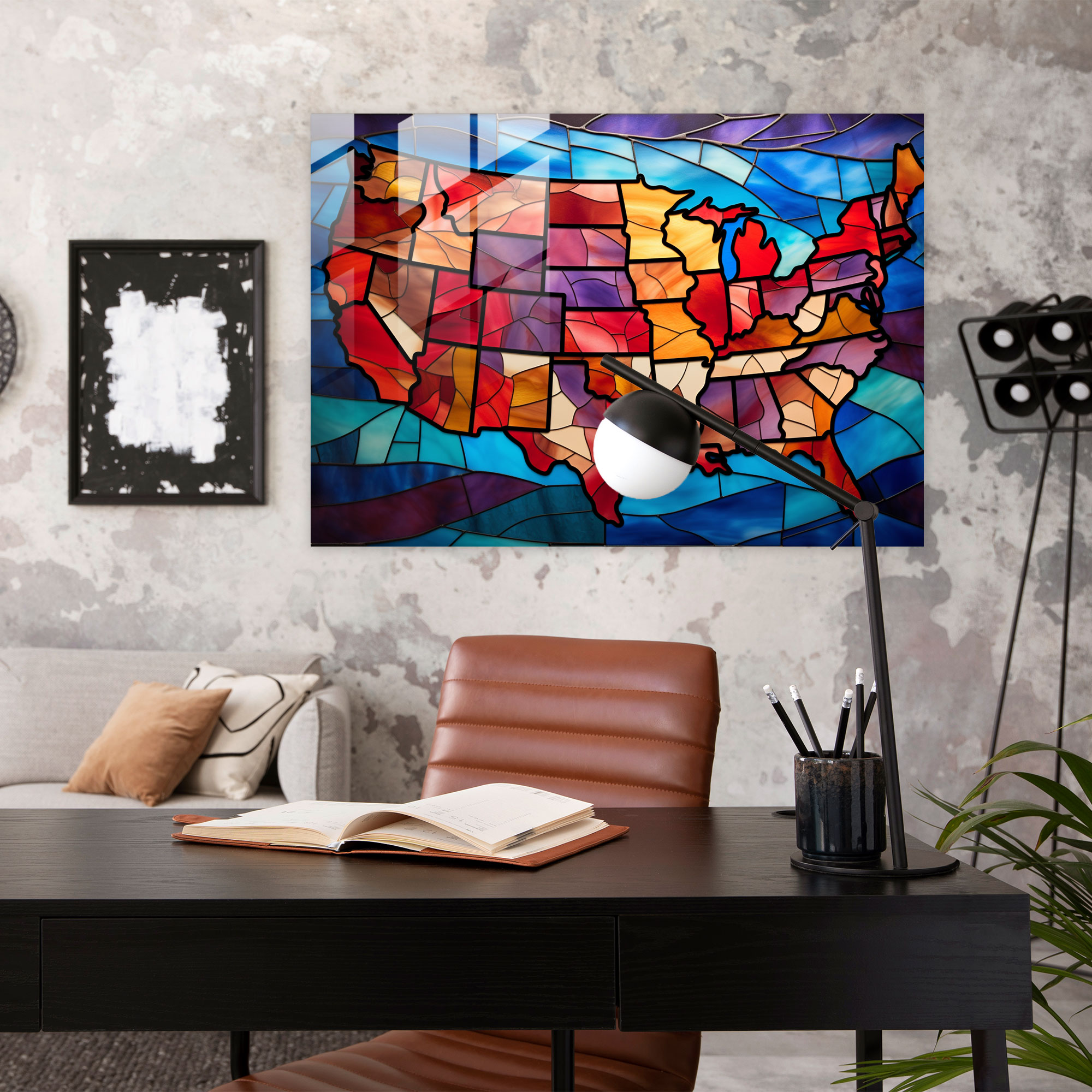 Stained Glass United States Of America Map Glass Wall Art - United States Of America Map, Glass Wall Art, Wall Decoration, Rich Hues