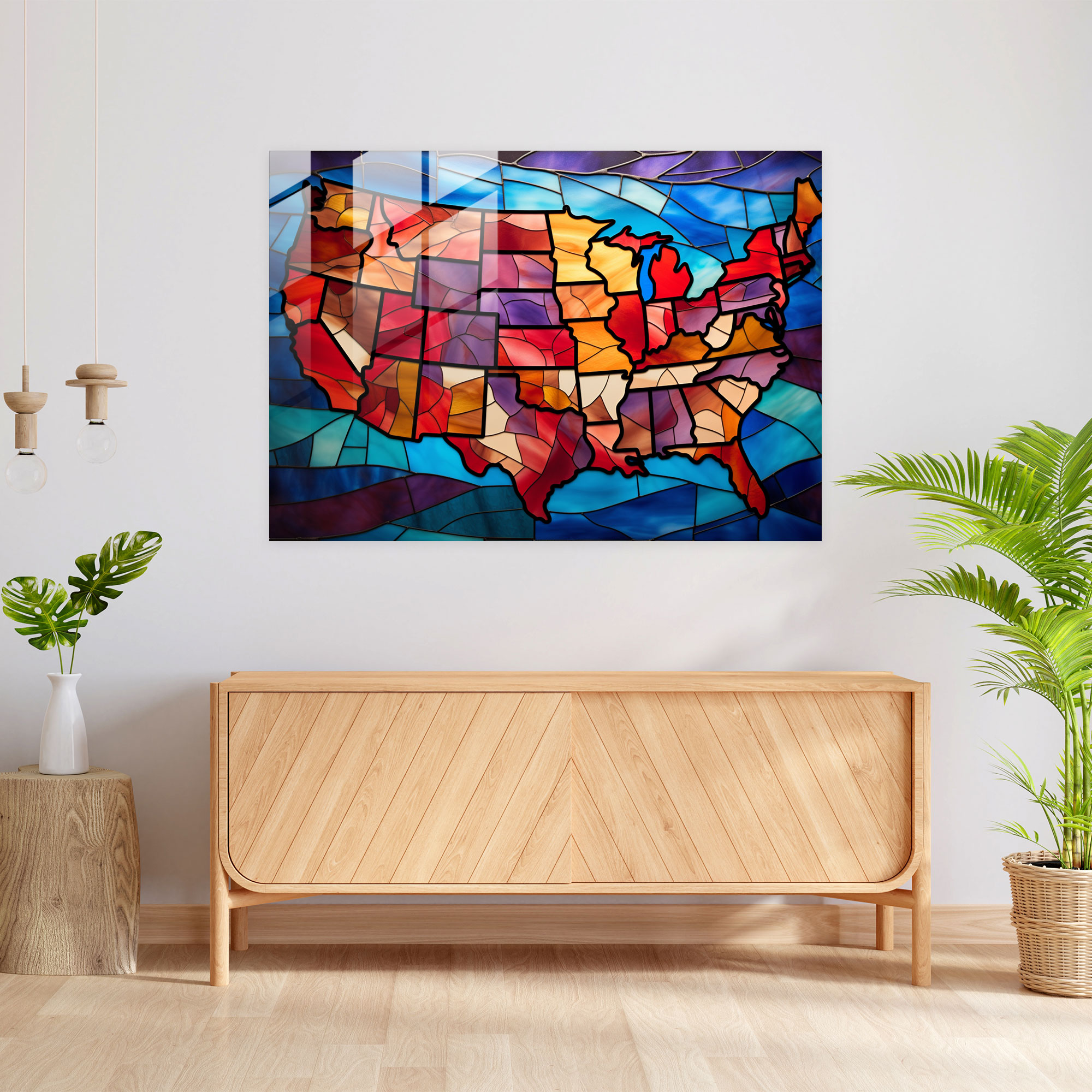 Stained Glass United States Of America Map Glass Wall Art - United States Of America Map, Glass Wall Art, Wall Decoration, Rich Hues