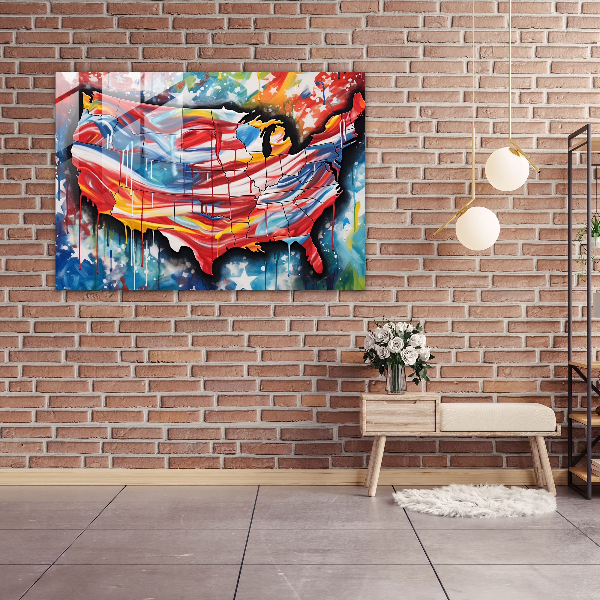 United States Of America Map Glass Print - United States Of America Map, United States Of America Map, Modern Art, Vibrant Colors