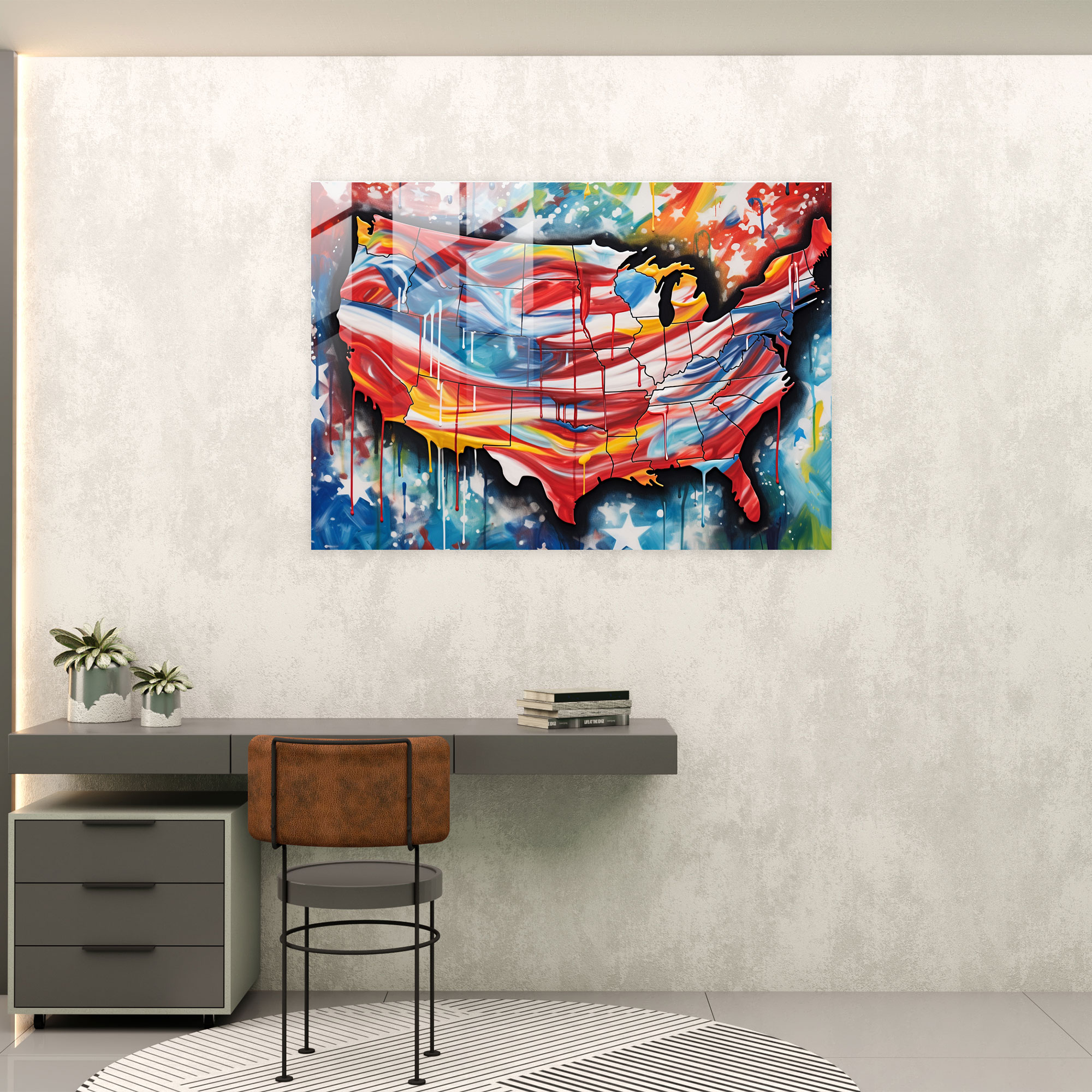 United States Of America Map Glass Print - United States Of America Map, United States Of America Map, Modern Art, Vibrant Colors