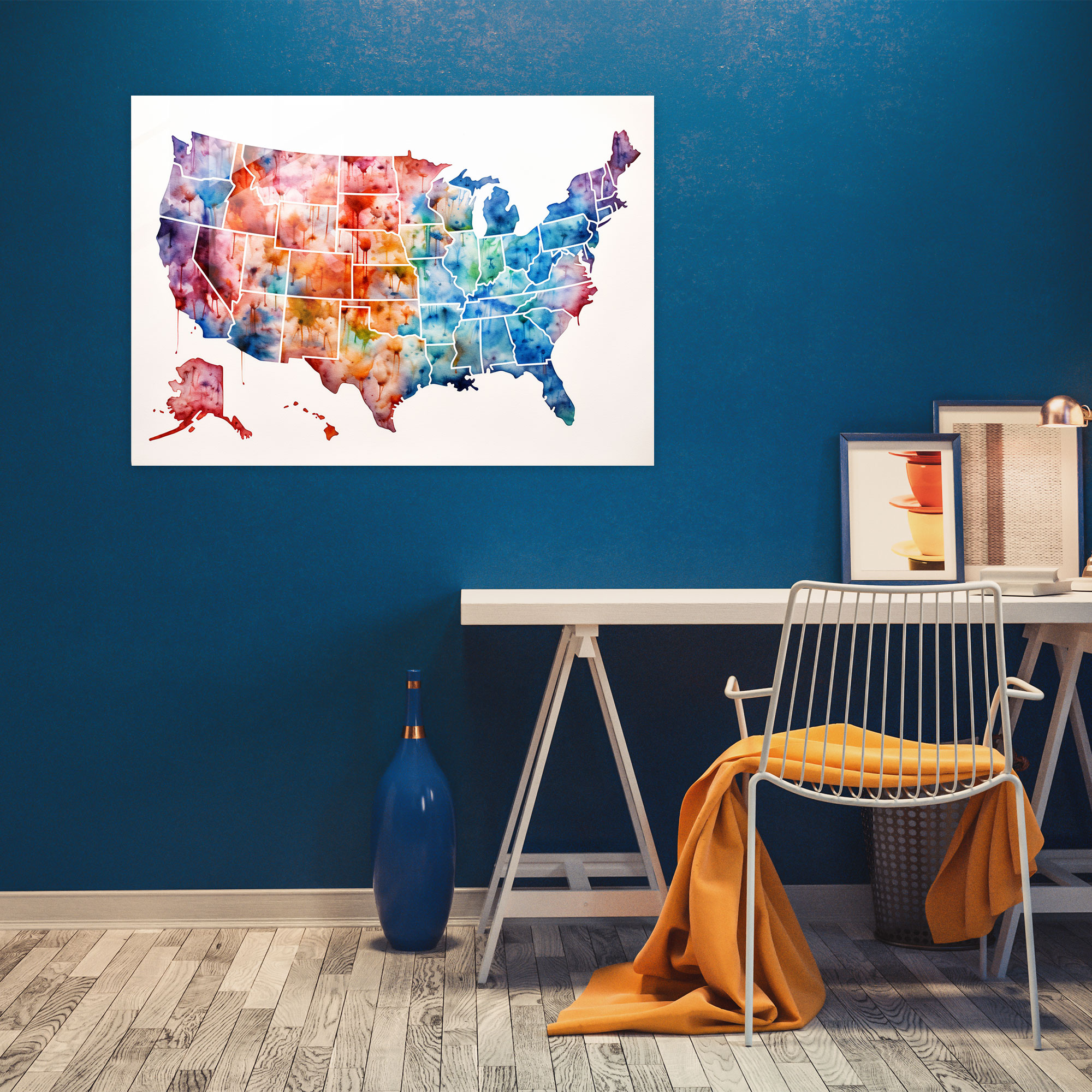 Usa Map Glass Wall Art - United States Of America Map, Modern Art, Glass Wall Art, Wall Decoration