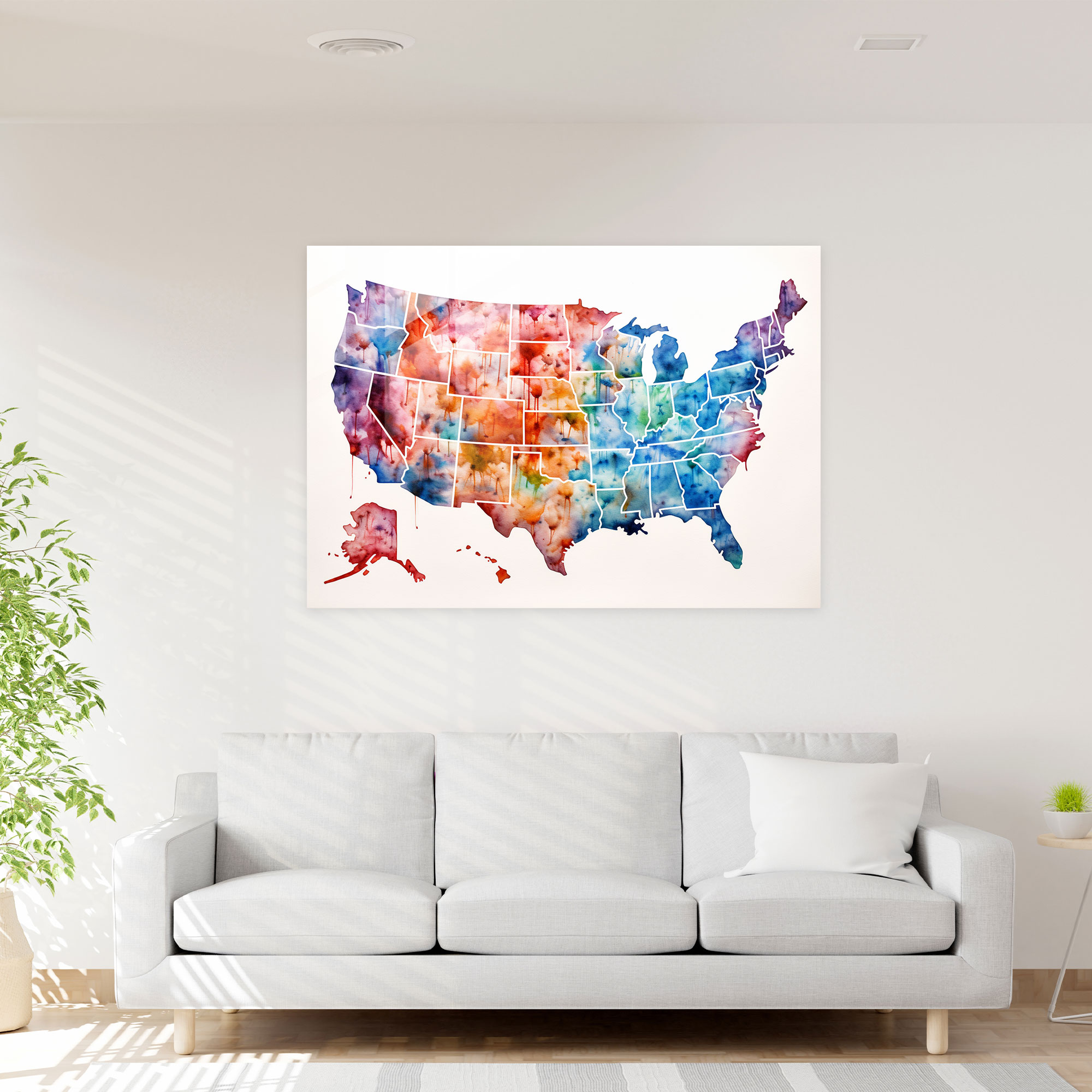 Usa Map Glass Wall Art - United States Of America Map, Modern Art, Glass Wall Art, Wall Decoration