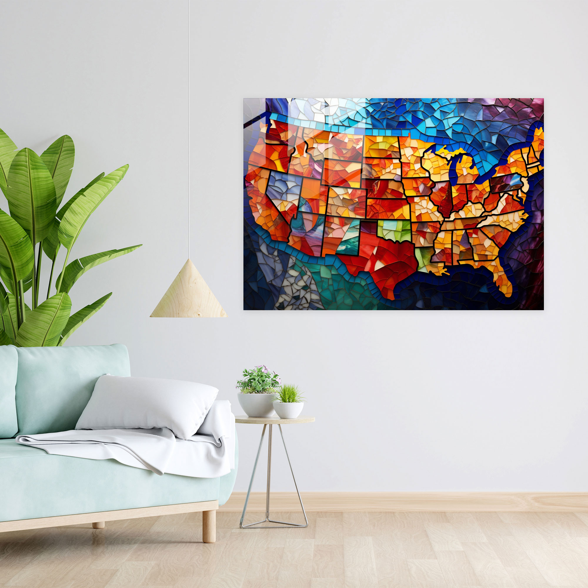 United States Of America Map Glass Print - United States Of America Map, Intricate Patterns, Glass Print, Home Decoration