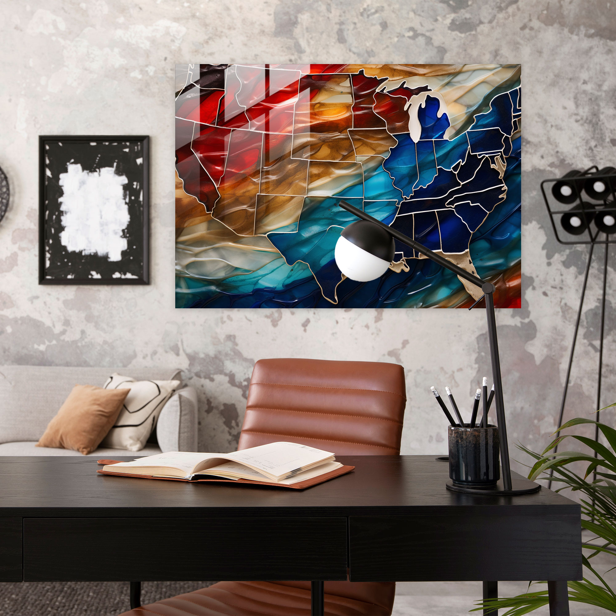 United States Of America Map Glass Wall Art - United States Of America Map, United States Of America Map, Wall Decoration, Layers
