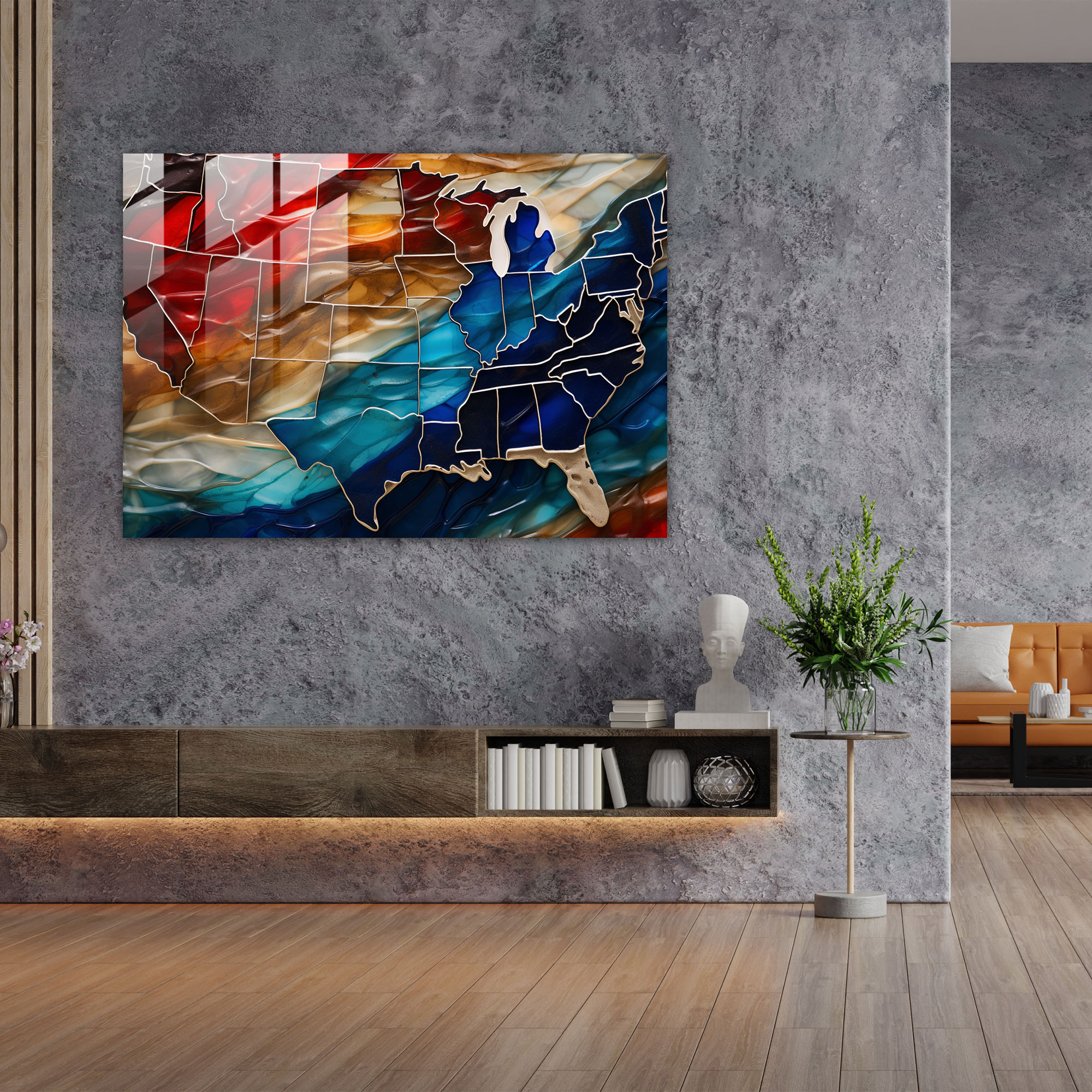 United States Of America Map Glass Wall Art - United States Of America Map, United States Of America Map, Wall Decoration, Layers