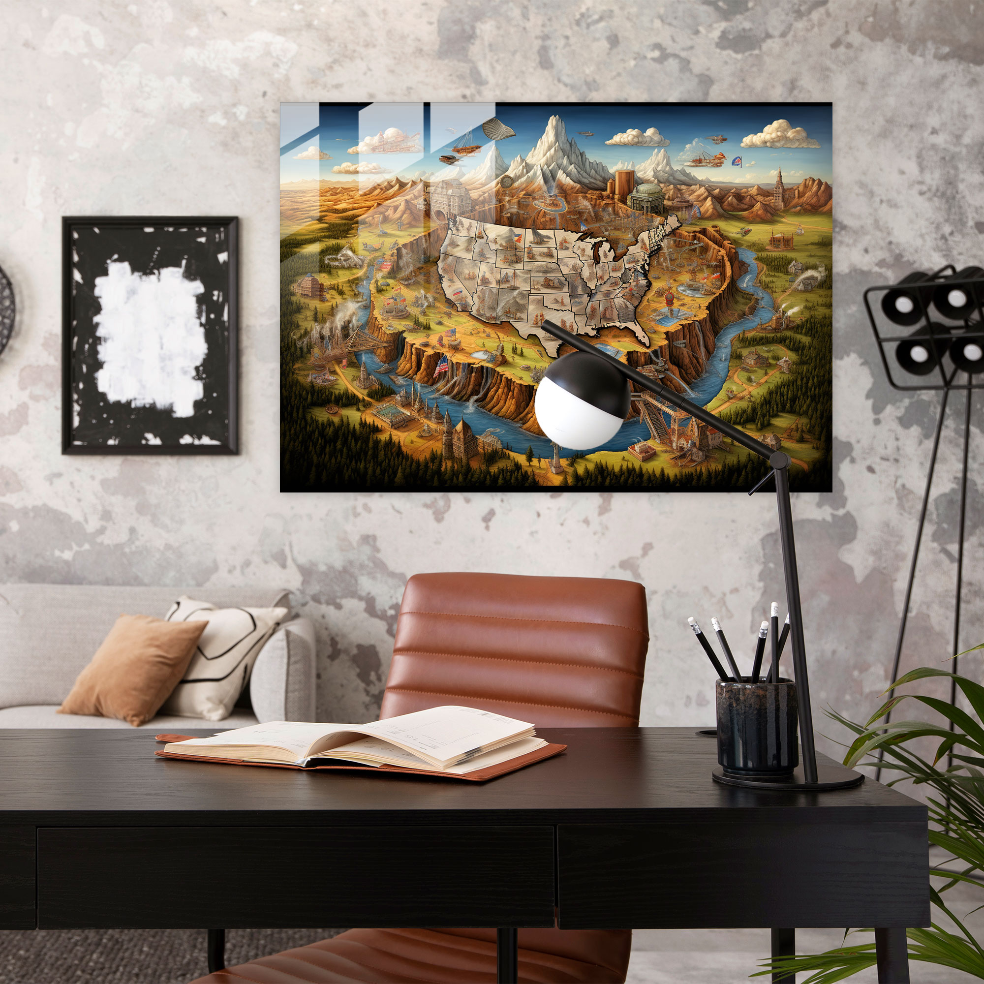 United States Of America Map Glass Wall Art - United States Of America Map, Landmarks, United States Of America Map, Glass Art