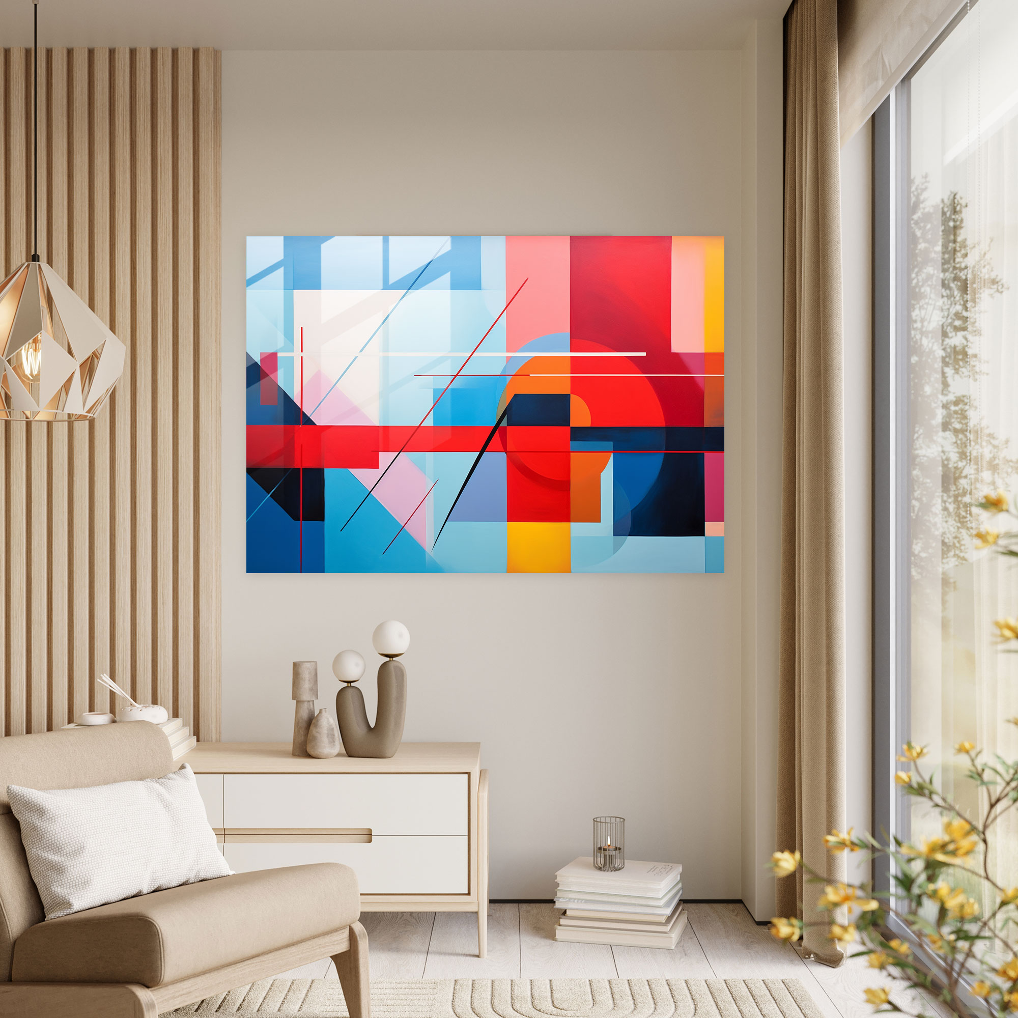 United States Of America Map Glass Wall Art - Geometric Abstraction - United States Of America Map, Visually Striking, Vibrant Colors, Geometric Abstraction