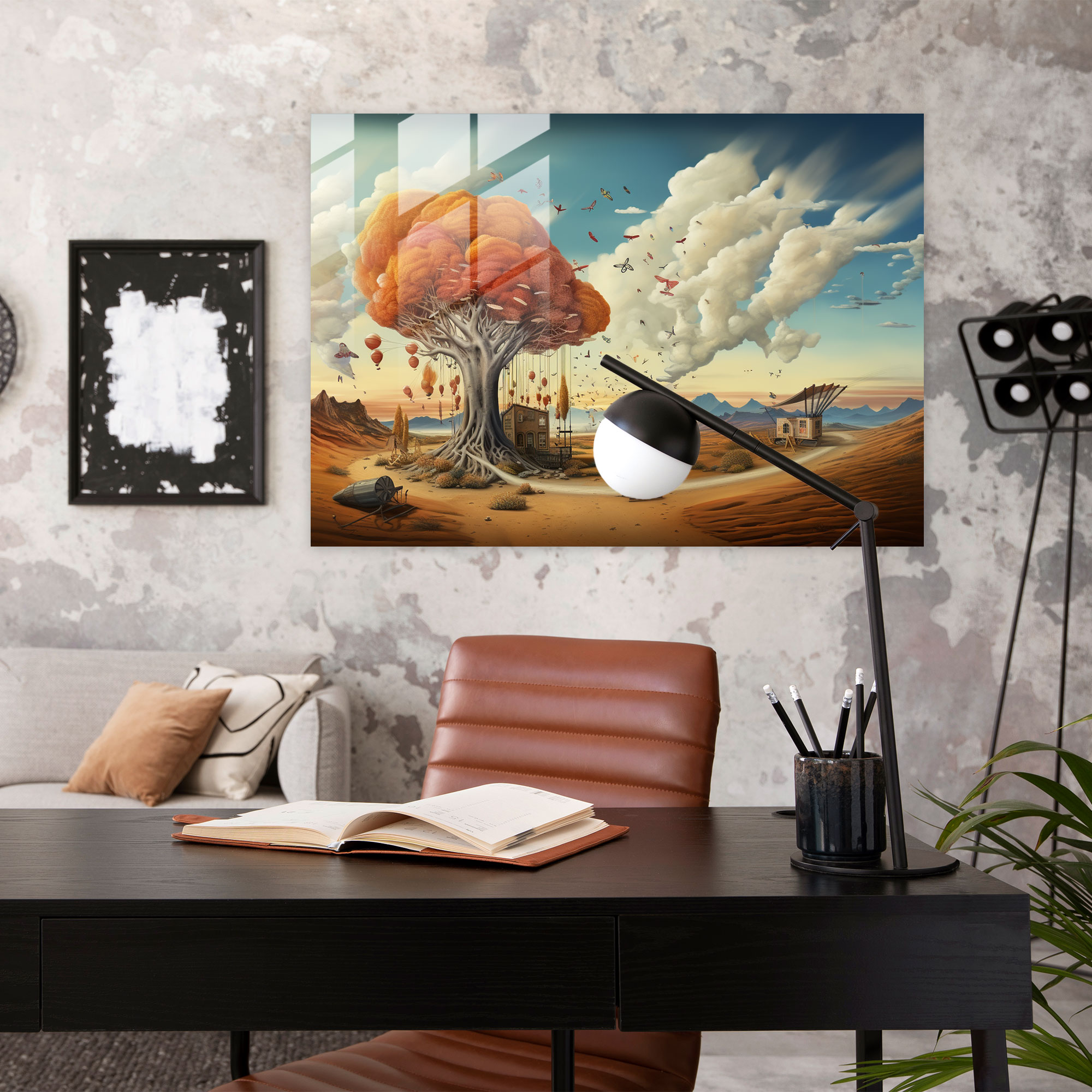 Usa Map Glass Print - Surreal Landscape - United States Of America Map, Modern Art, Wall Decoration, Blending Reality