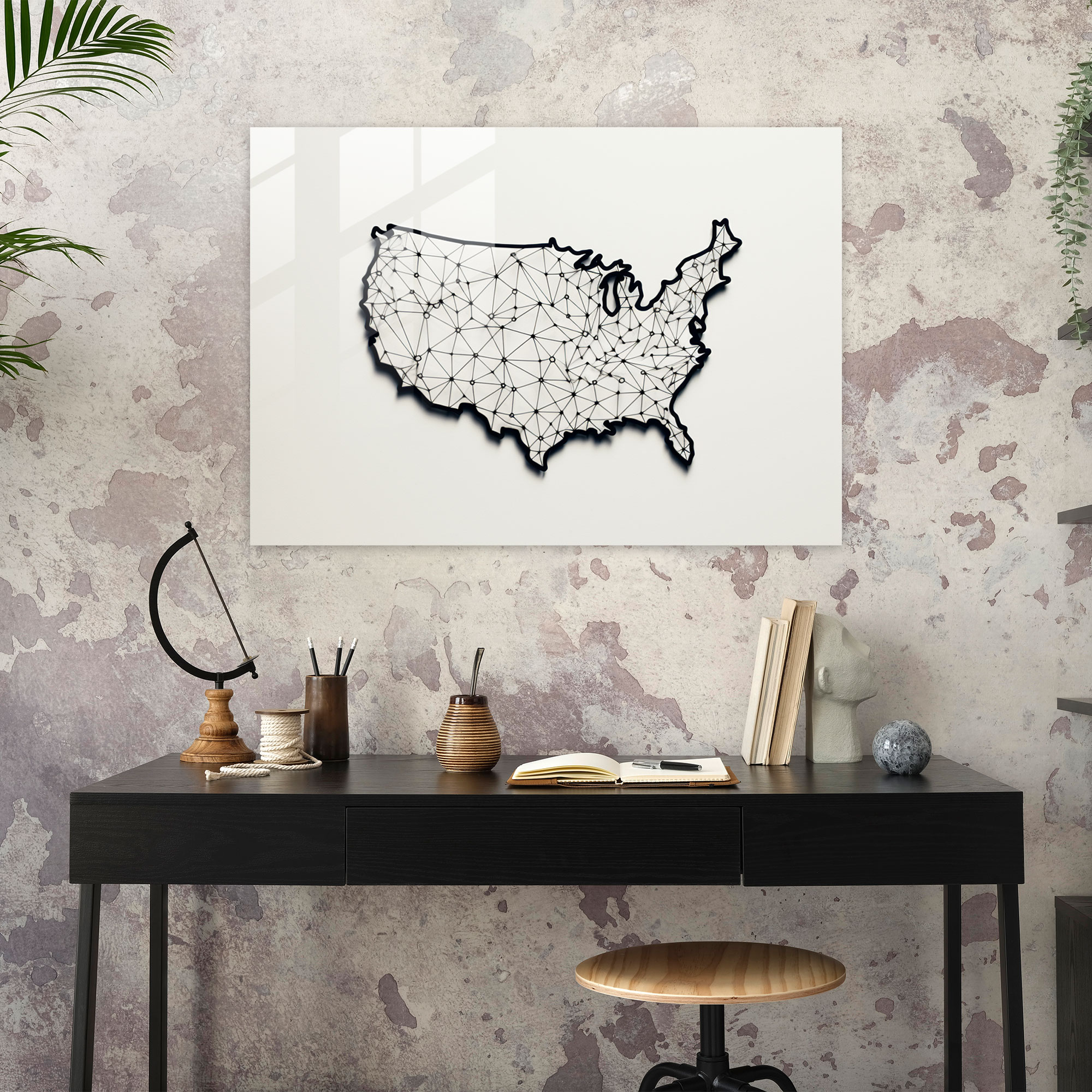 United States Of America Glass Print - United States Of America Map, Elegant, Glass Wall Art, Glass Print