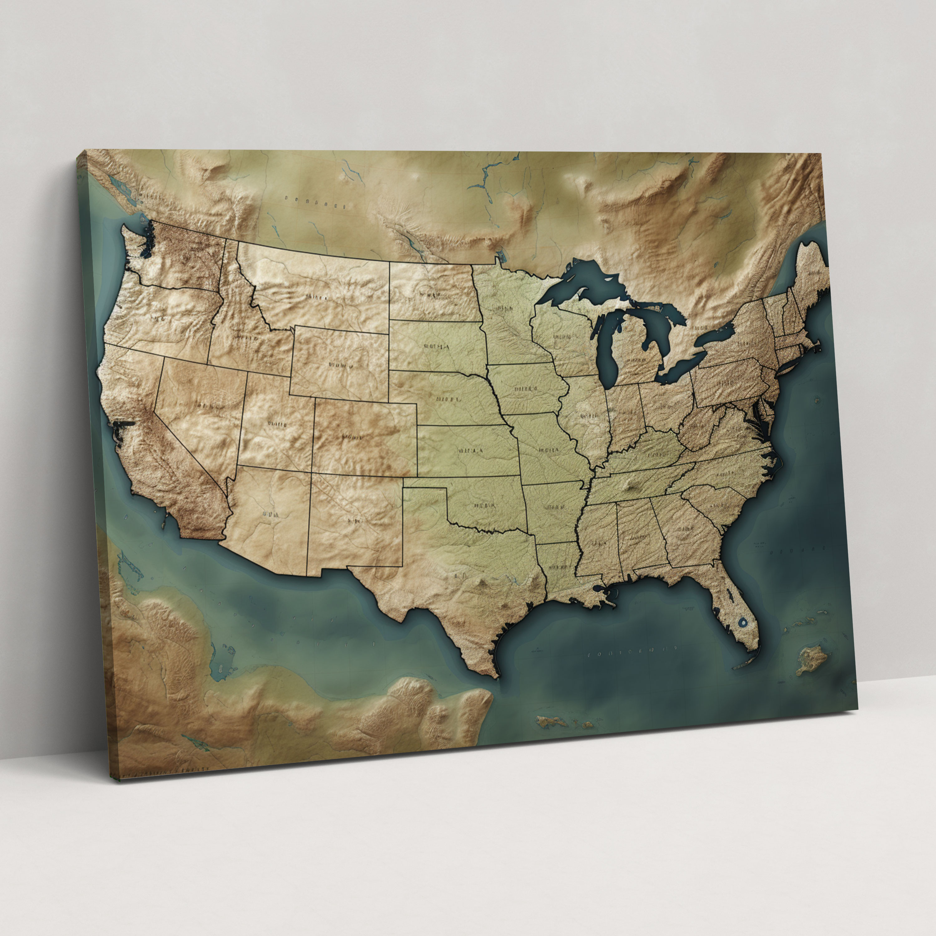 High-Quality United States Of America Map Canvas Print - United States Of America Map, Geographical Features, Wall Decoration, Wall Art