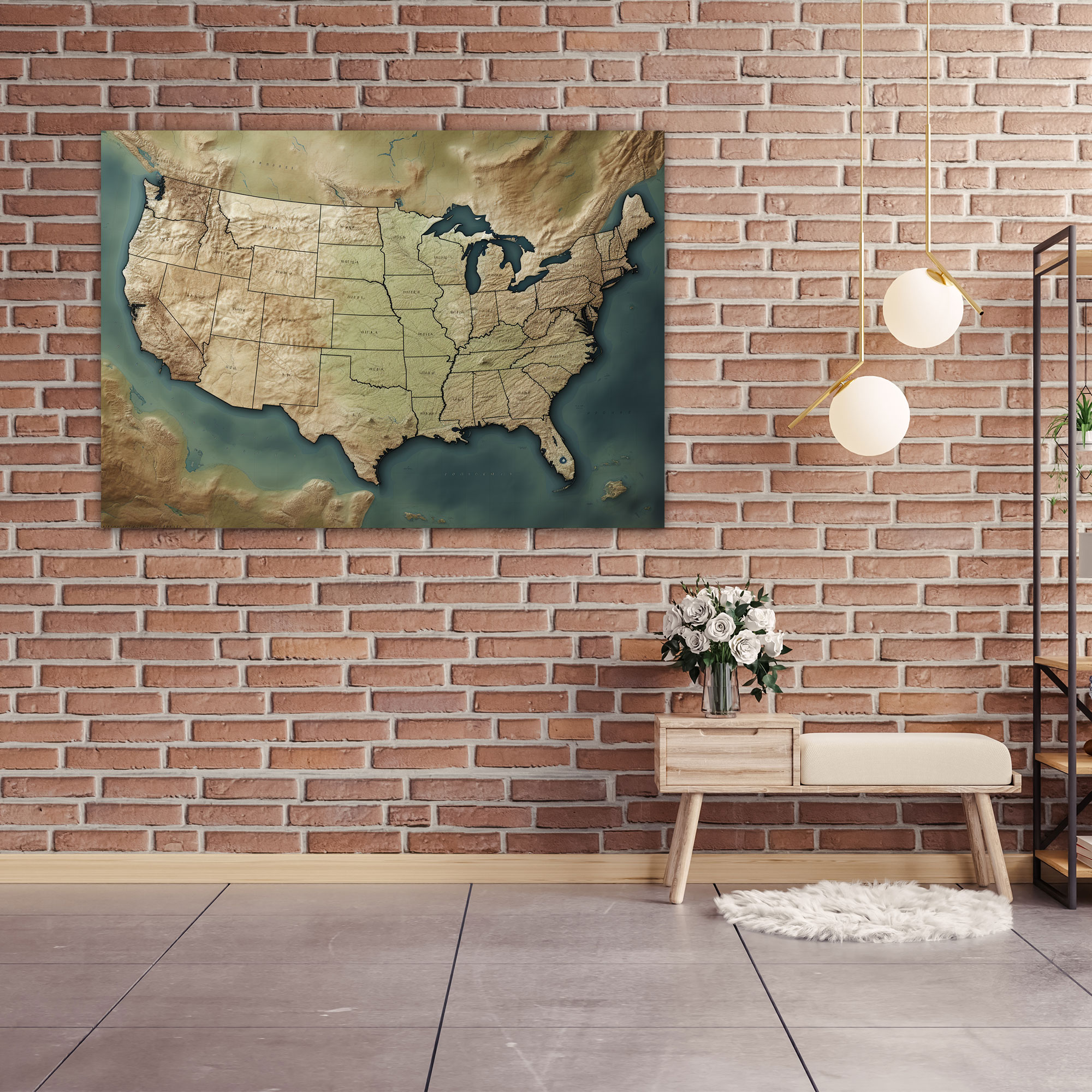 High-Quality United States Of America Map Canvas Print - United States Of America Map, Geographical Features, Wall Decoration, Wall Art