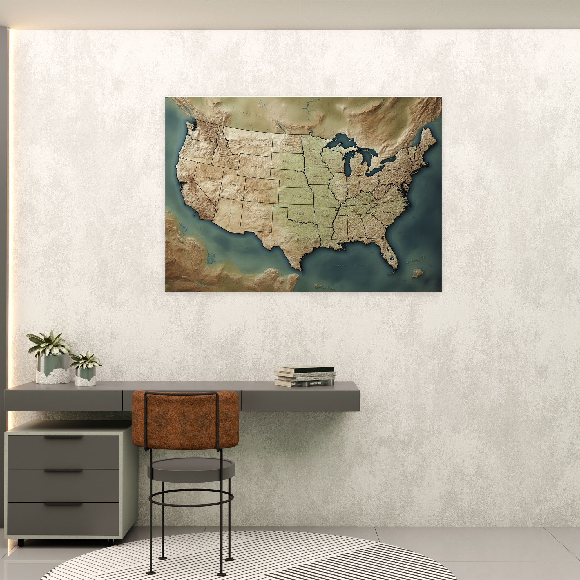 High-Quality United States Of America Map Canvas Print - United States Of America Map, Geographical Features, Wall Decoration, Wall Art