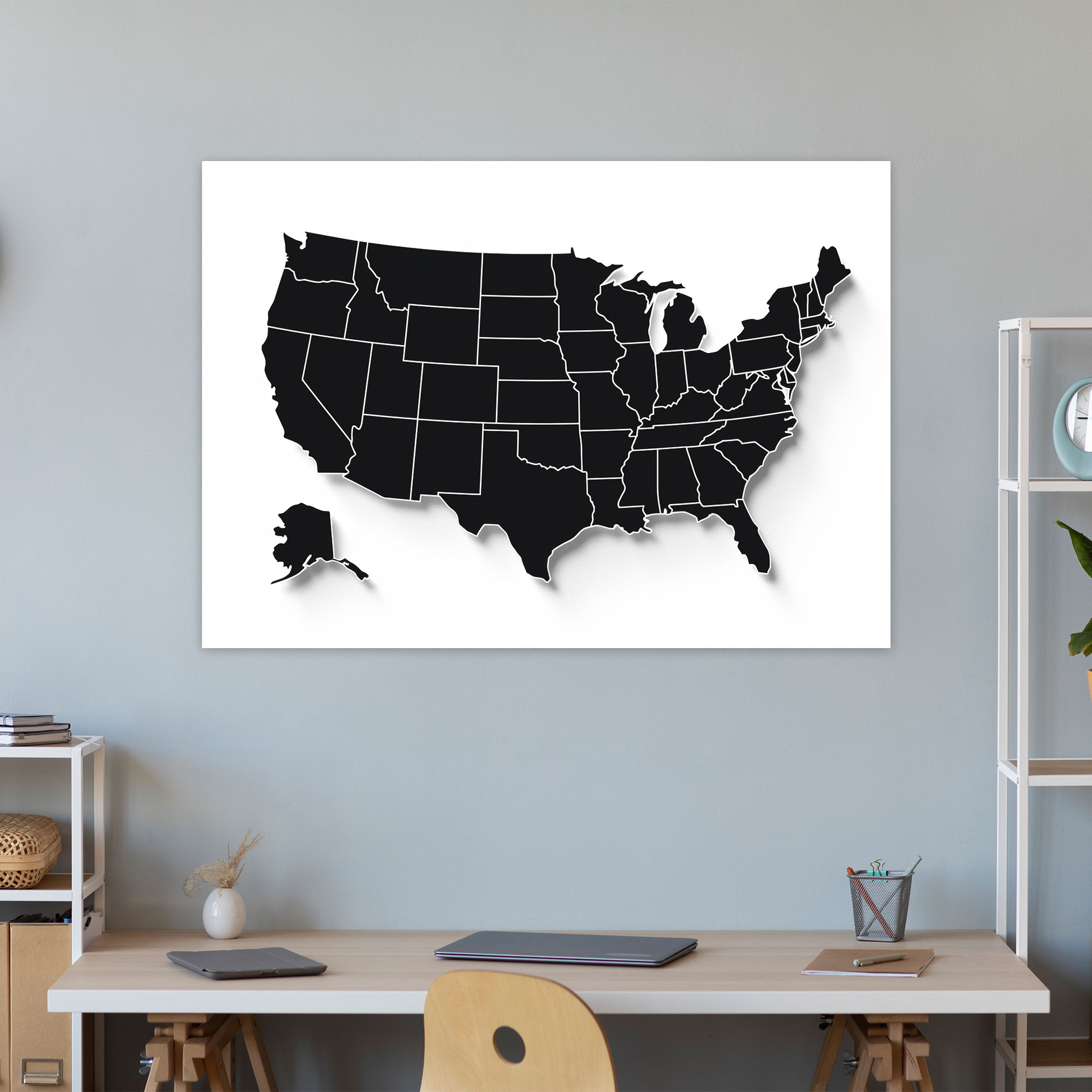 Amerika Birleşik Devletleri Harita Duvar Sanatı - Minimalist Tasarım - Amerika Birleşik Devletleri Haritası Kanvas Duvar Sanatı Minimalist Tasarım Kanvas