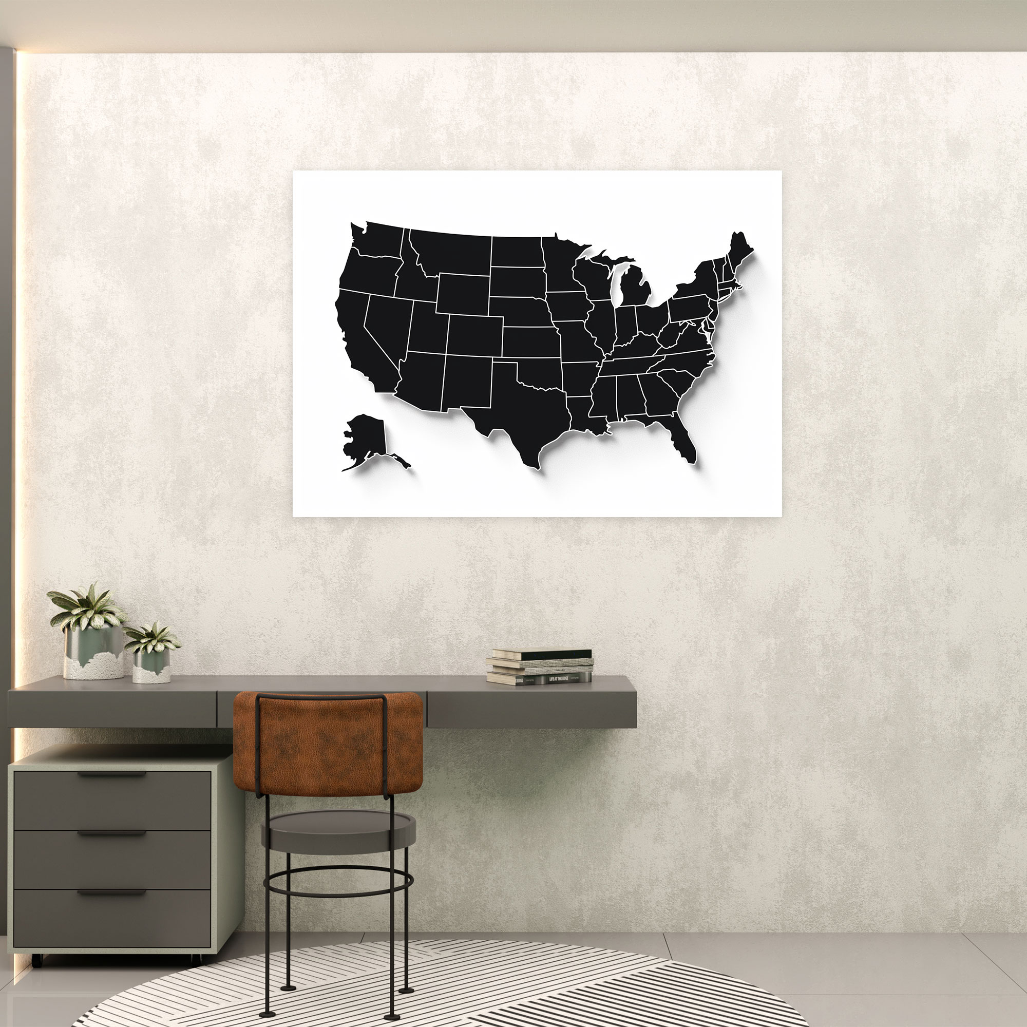 Amerika Birleşik Devletleri Harita Duvar Sanatı - Minimalist Tasarım - Amerika Birleşik Devletleri Haritası Kanvas Duvar Sanatı Minimalist Tasarım Kanvas