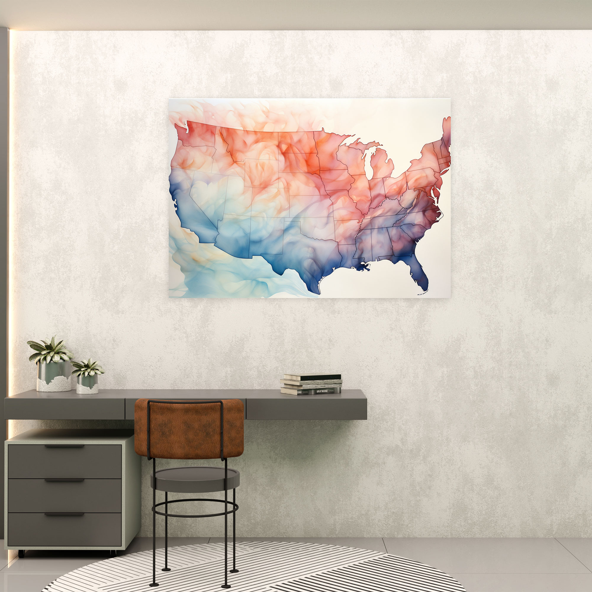 United States Of America Map Wall Art - Abstract Watercolor - United States Of America Map, Soft Pastel Tones, United States Of America Map, Home Decoration