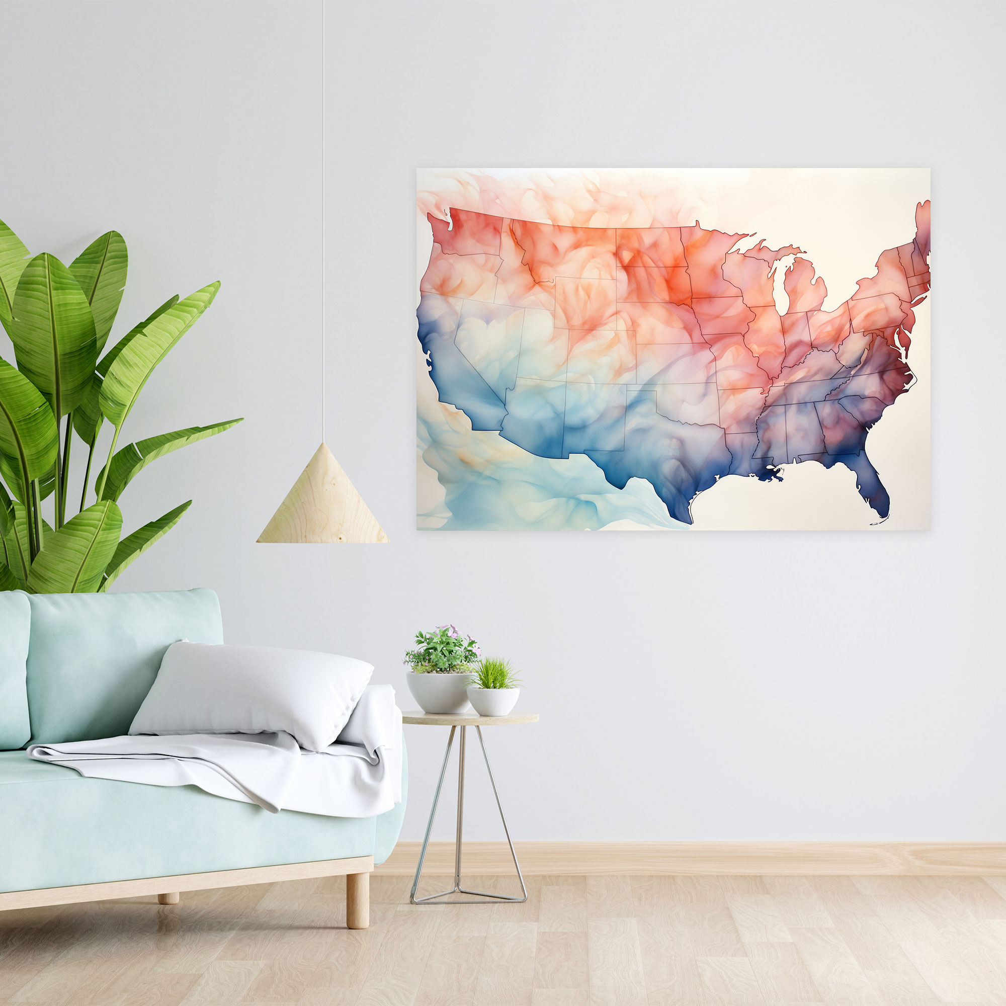 United States Of America Map Wall Art - Abstract Watercolor - United States Of America Map, Soft Pastel Tones, United States Of America Map, Home Decoration