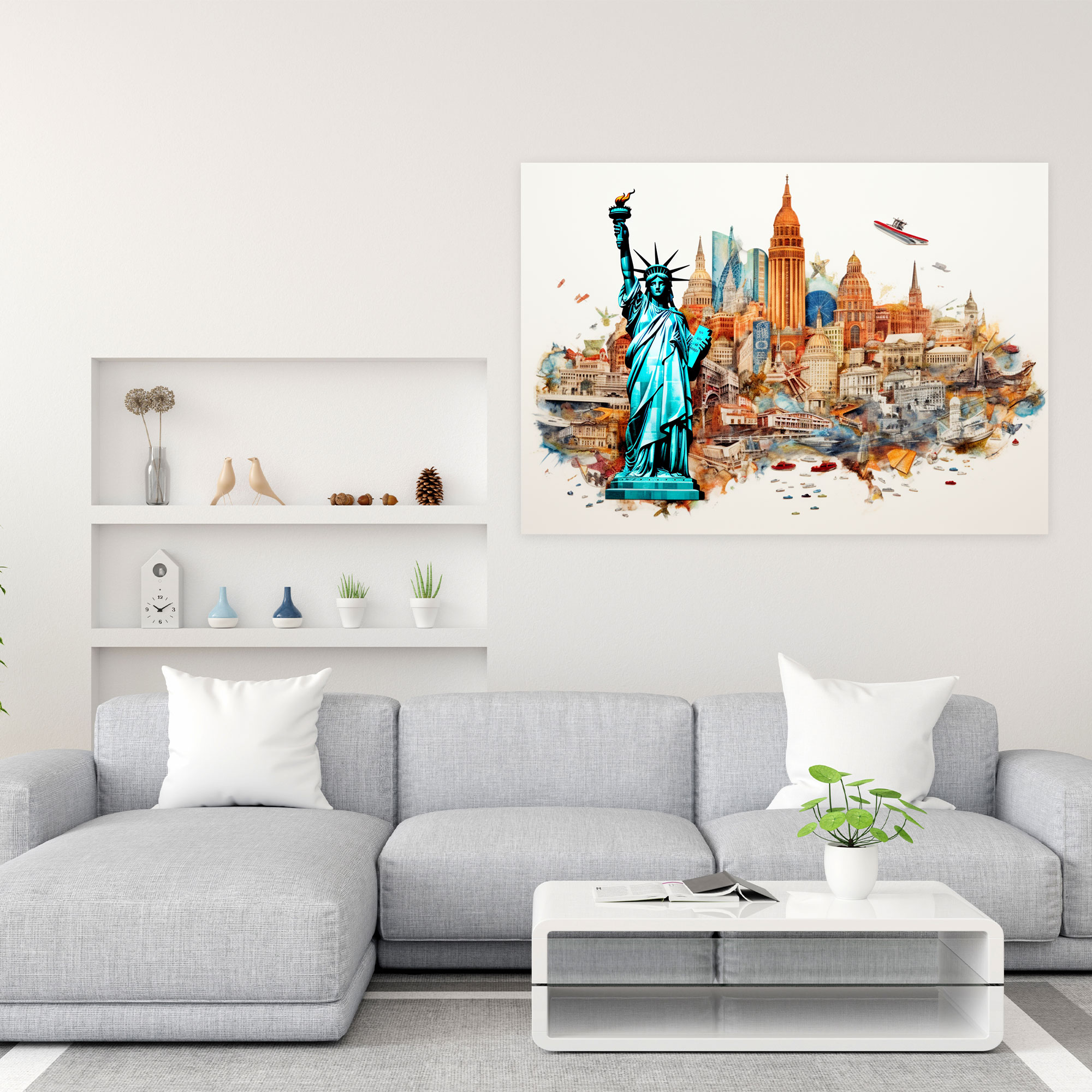 United States Of America Map Canvas Print - Iconic Collage - United States Of America Map, Wall Decoration, Canvas Wall Art, Collage Art