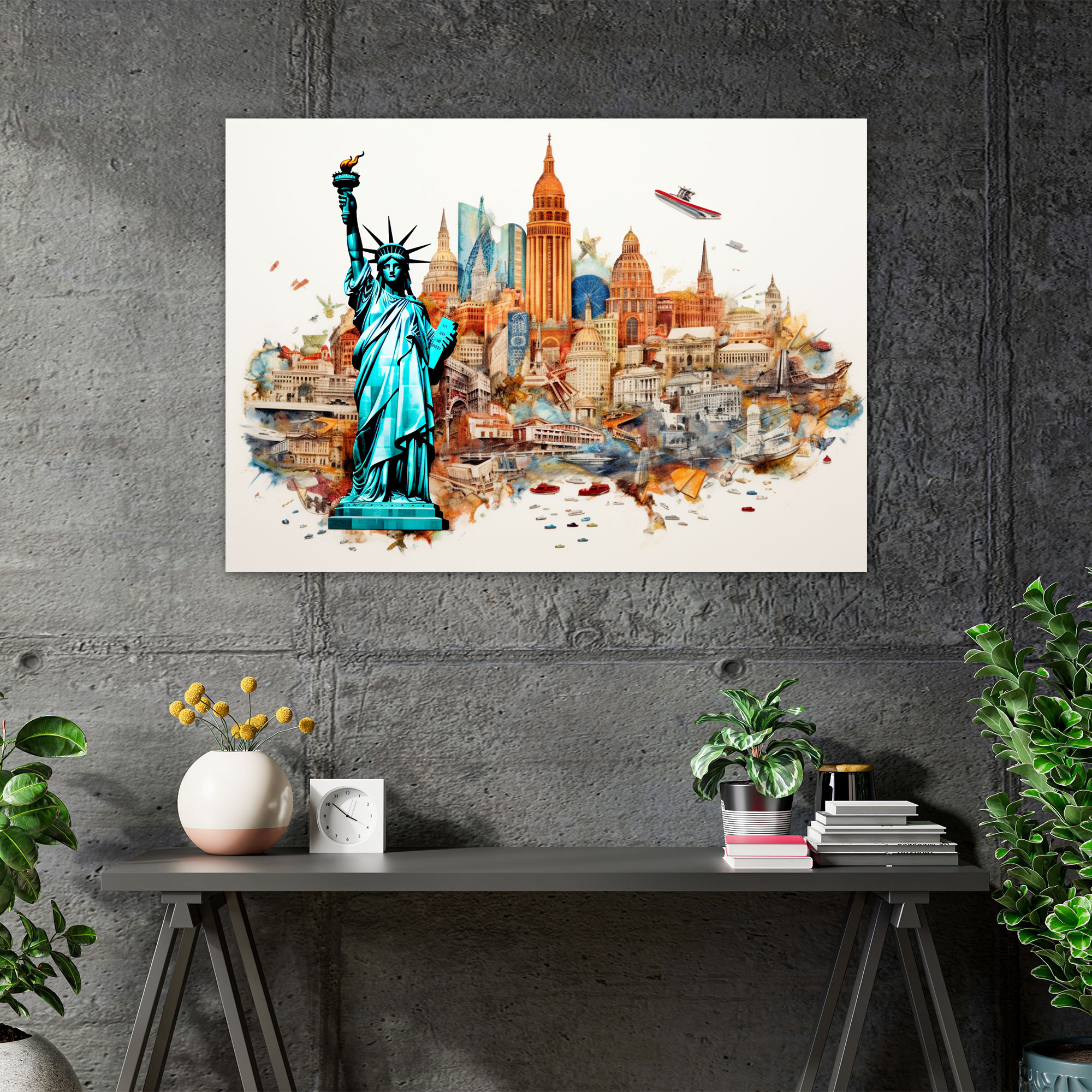 United States Of America Map Canvas Print - Iconic Collage - United States Of America Map, Wall Decoration, Canvas Wall Art, Collage Art
