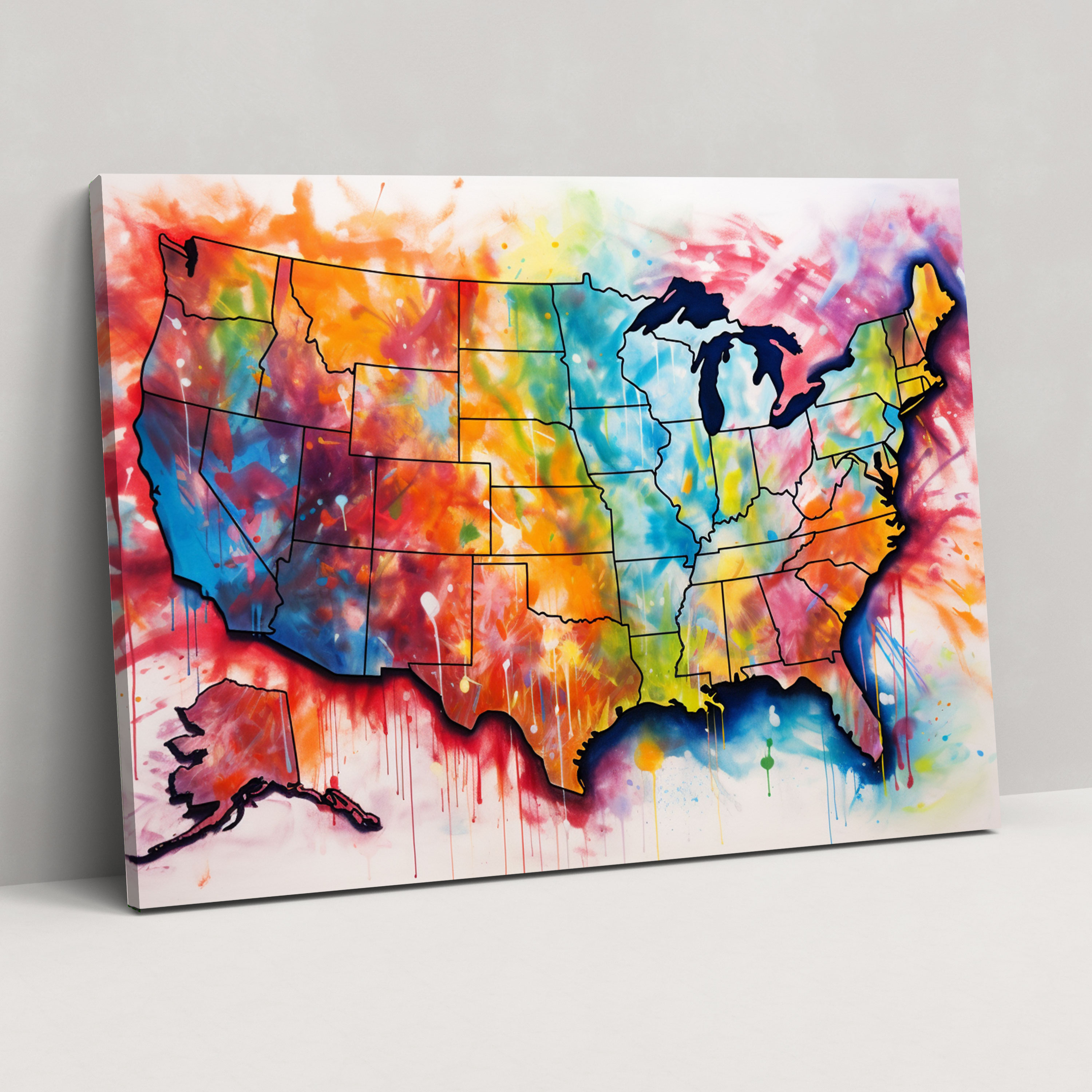 Impressionist United States Of America Map Wall Art - United States Of America Map, Wall Art, Impressionist Painting, Canvas