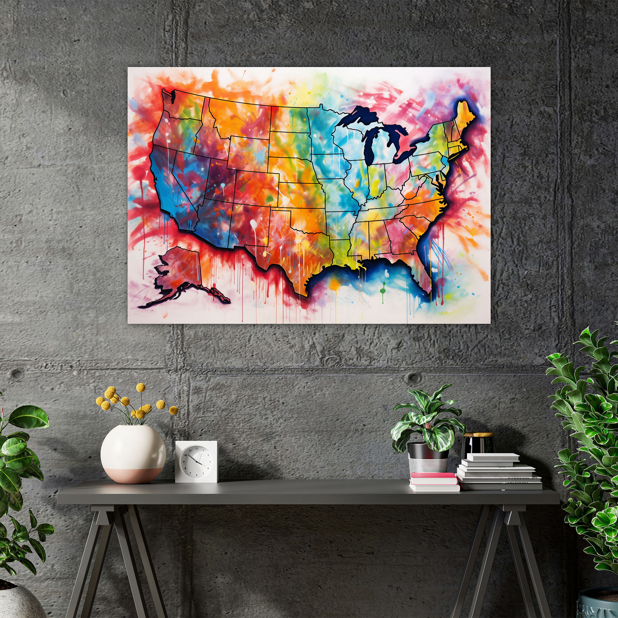 Impressionist United States Of America Map Wall Art - United States Of America Map, Wall Art, Impressionist Painting, Canvas