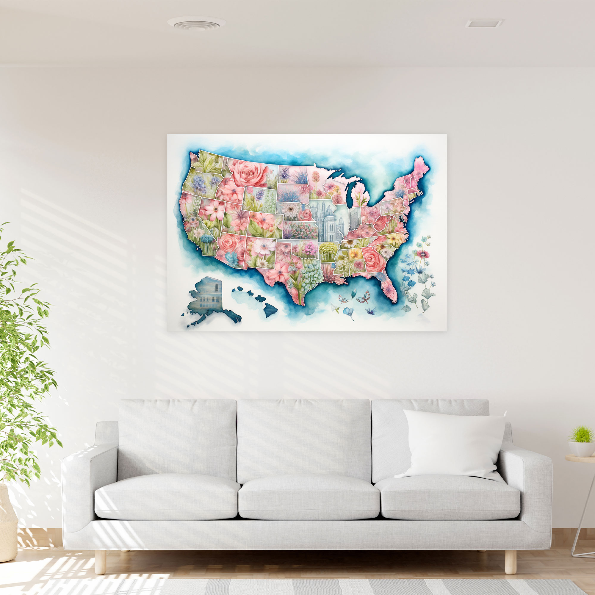 United States Of America Map Wall Decoration - United States Of America Map, Whimsical Wall Art, Canvas Wall Art, Wall Decoration