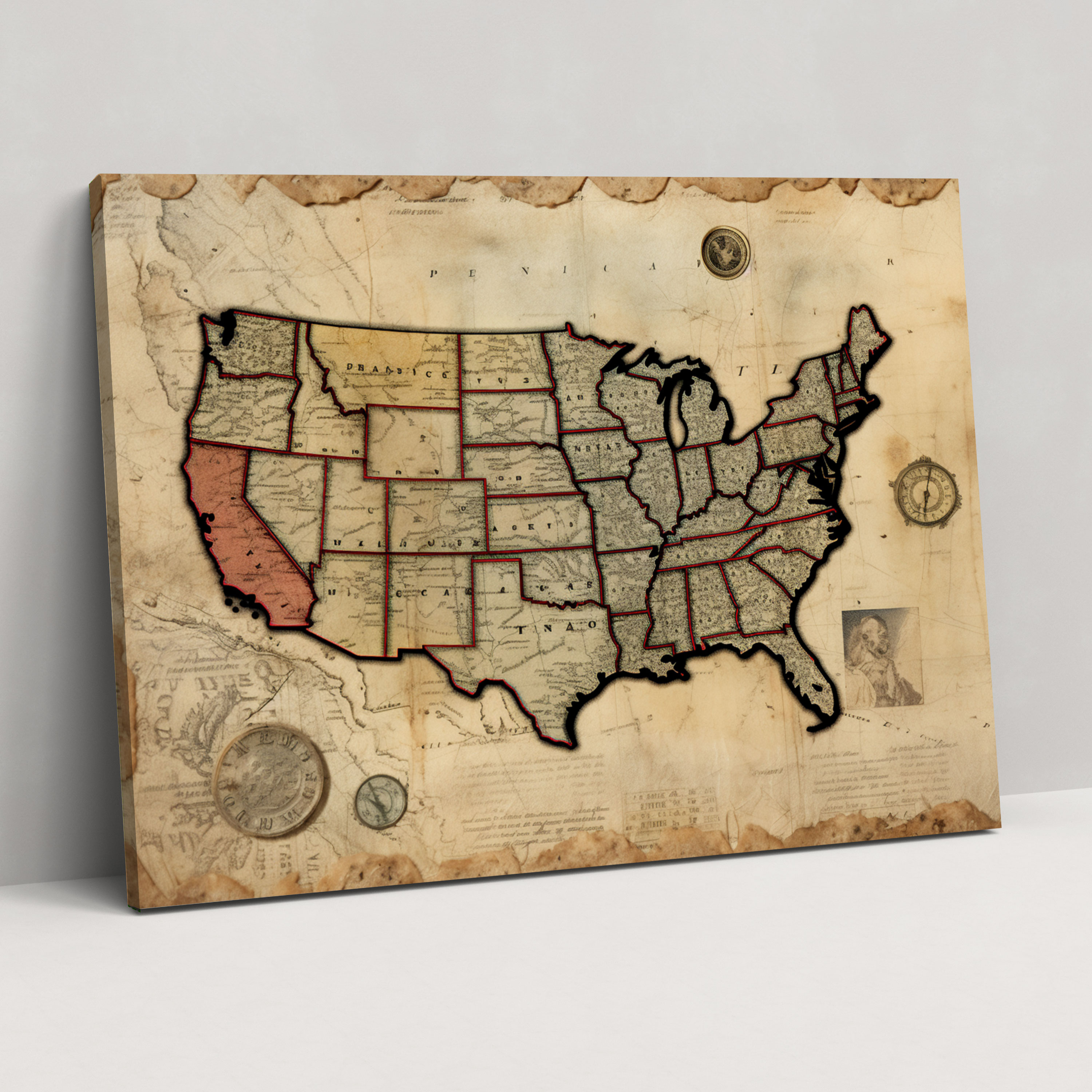 Vintage United States Of America Map Canvas Print - United States Of America Map, Home Decoration, Vintage Map Collage, Historic Maps