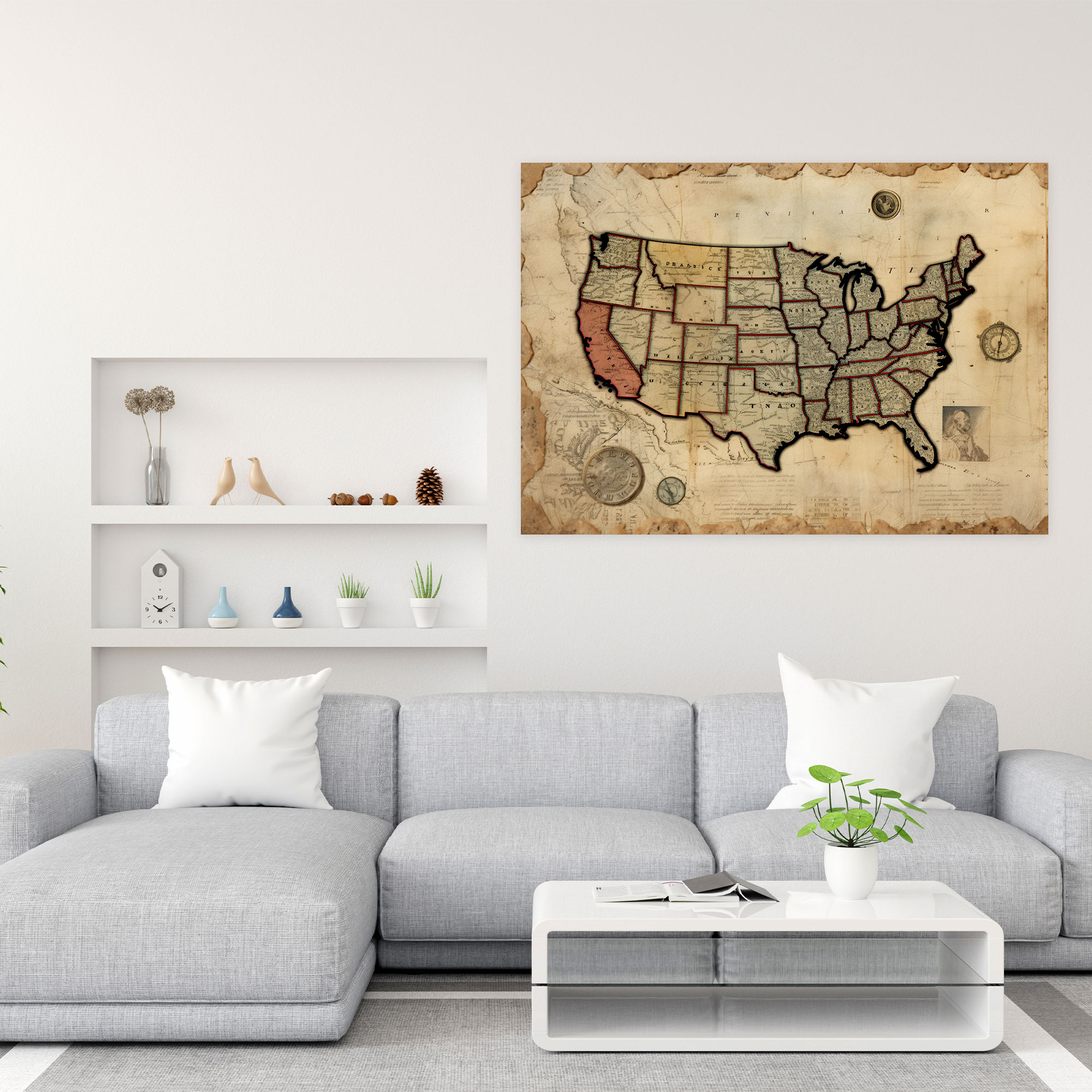 Vintage United States Of America Map Canvas Print - United States Of America Map, Home Decoration, Vintage Map Collage, Historic Maps