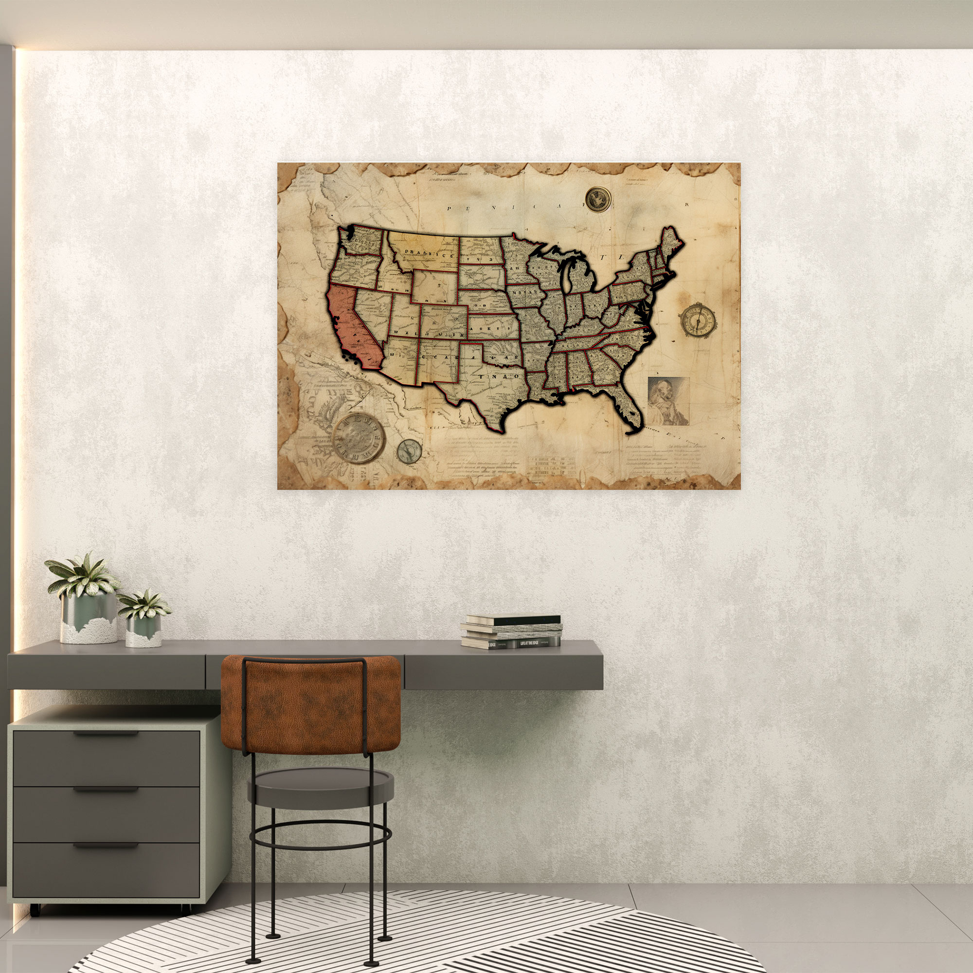 Vintage United States Of America Map Canvas Print - United States Of America Map, Home Decoration, Vintage Map Collage, Historic Maps