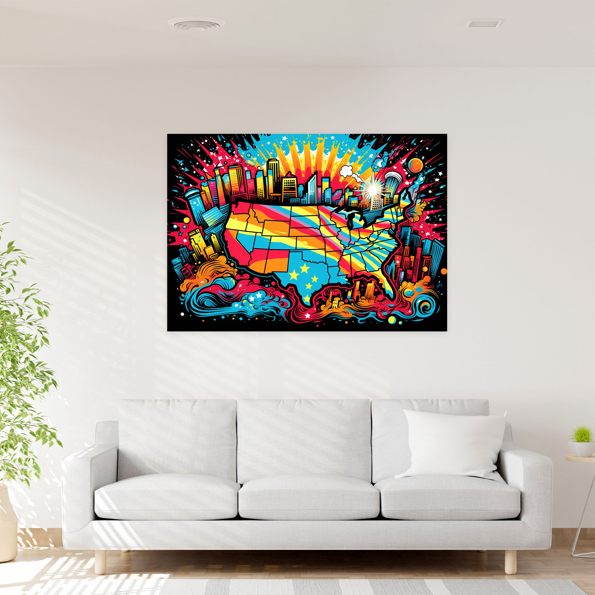 Pop Art United States Of America Map Wall Art - United States Of America Map, Canvas Wall Art, Home Decoration, Pop Art Illustration
